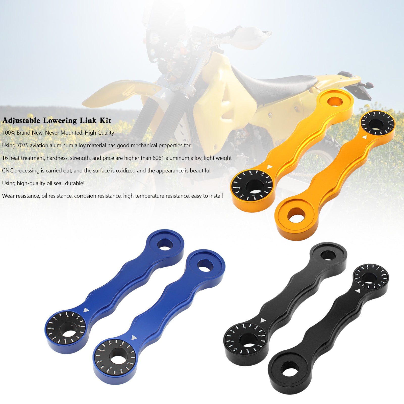 Kit de liaison de baisse réglable pour Suzuki DRZ400/E/S/SM 00-17 RM125/200 96-00