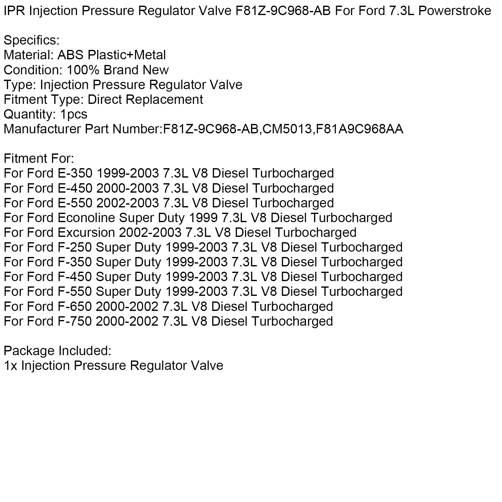 Regulátor IPR Injekčný regulačný ventil F81Z-9C968-AB pre Ford 7.3L PowerStroke