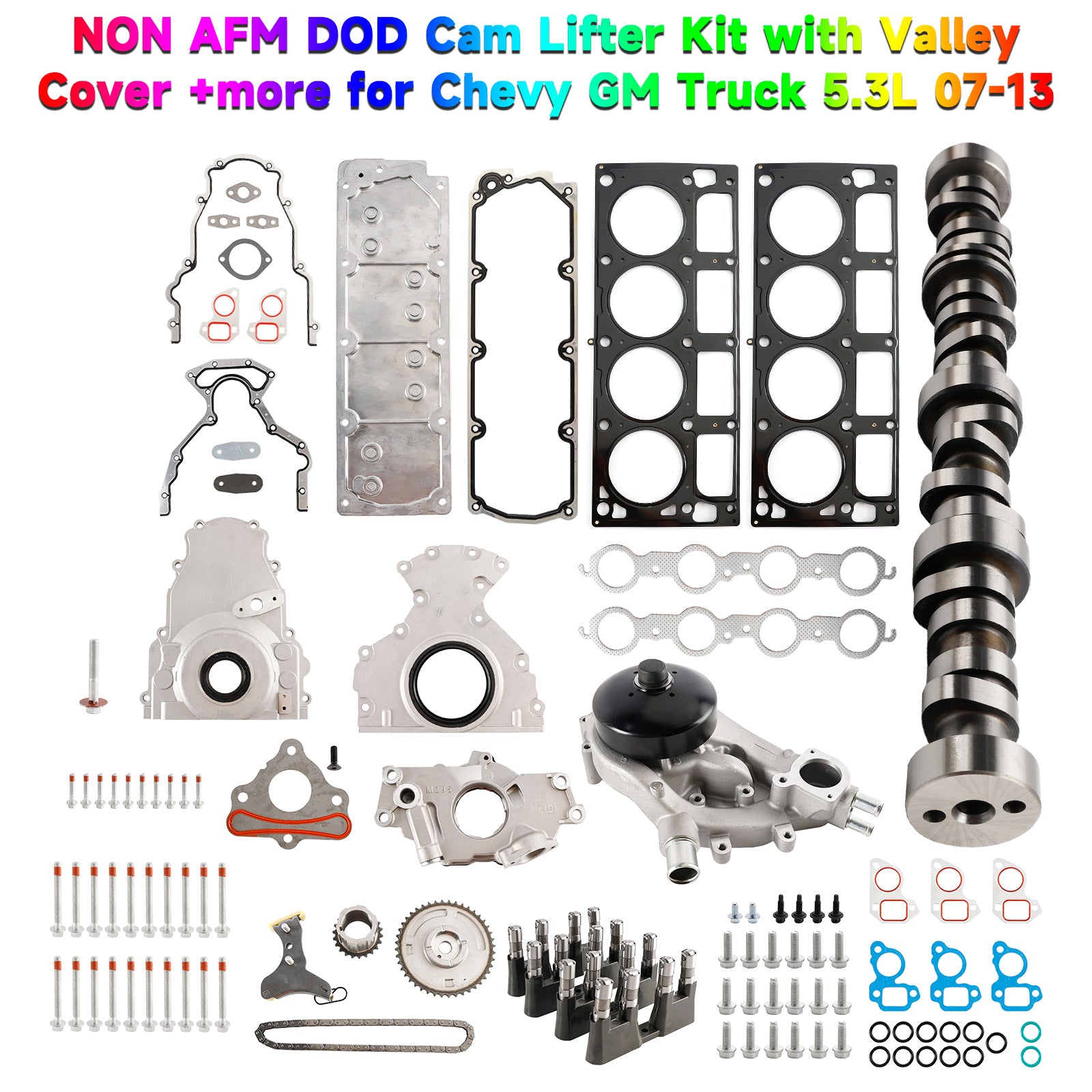 2008-2010 GMC YUKON 5.3L 5328CC 325CID V8 OHV NON AFM DOD Cam Lifter Kit met Valley Cover 12646386 12499225