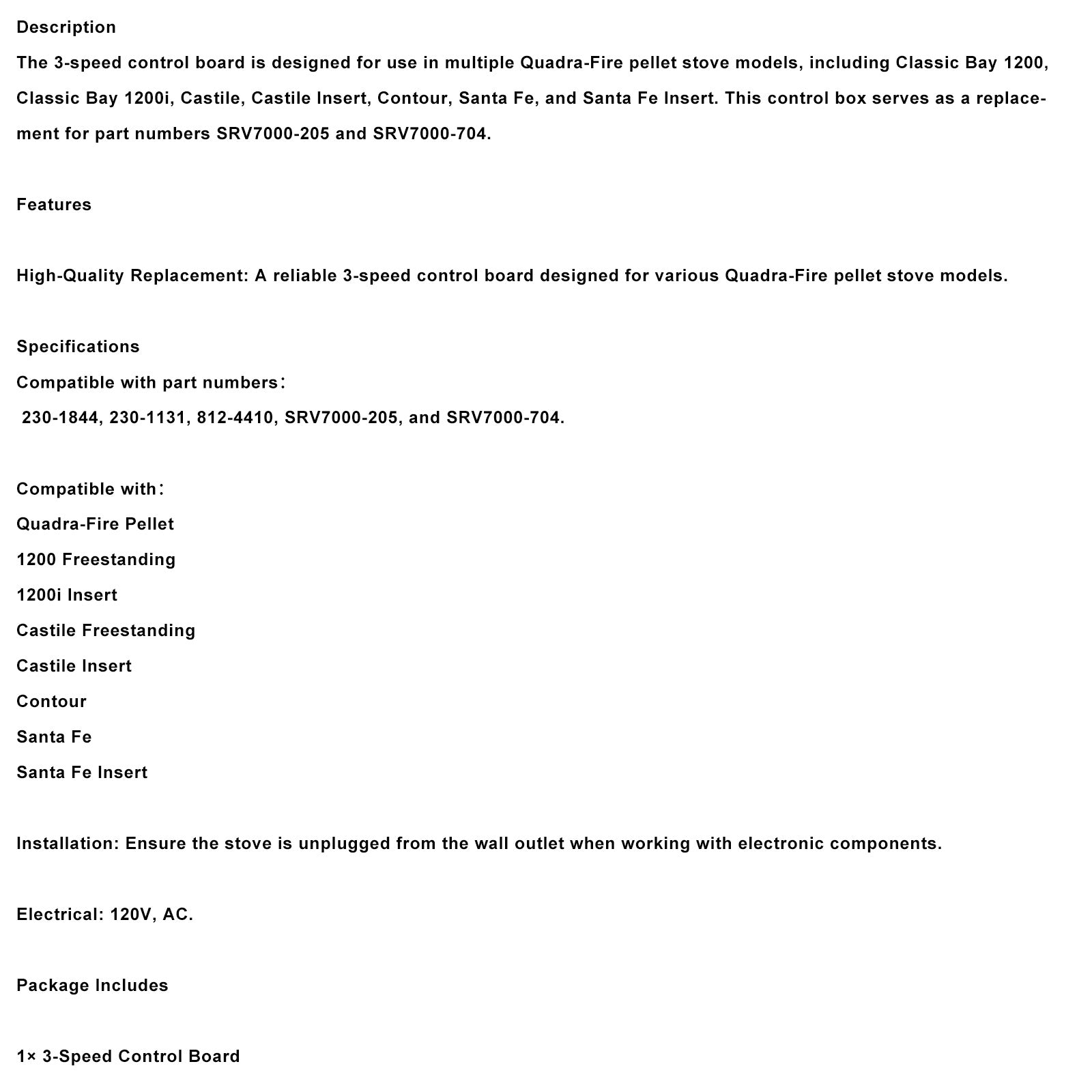 SRV7000-205/SRV7000-704 for Quadra-Fire Pellet 3 Speed Control Box Circuit Board