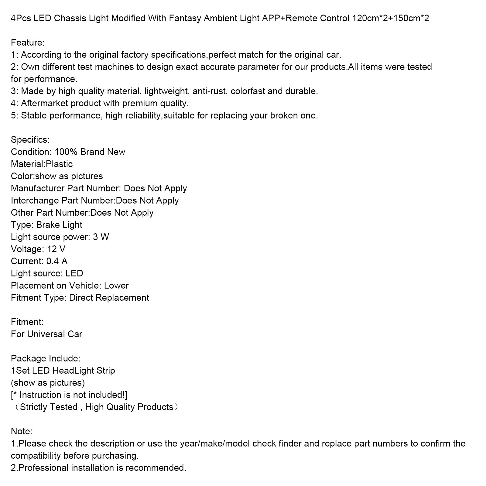 4 stuks LED-chassislicht aangepast met fantasie omgevingslicht APP-controller 120 cm * 2 + 150 cm * 2