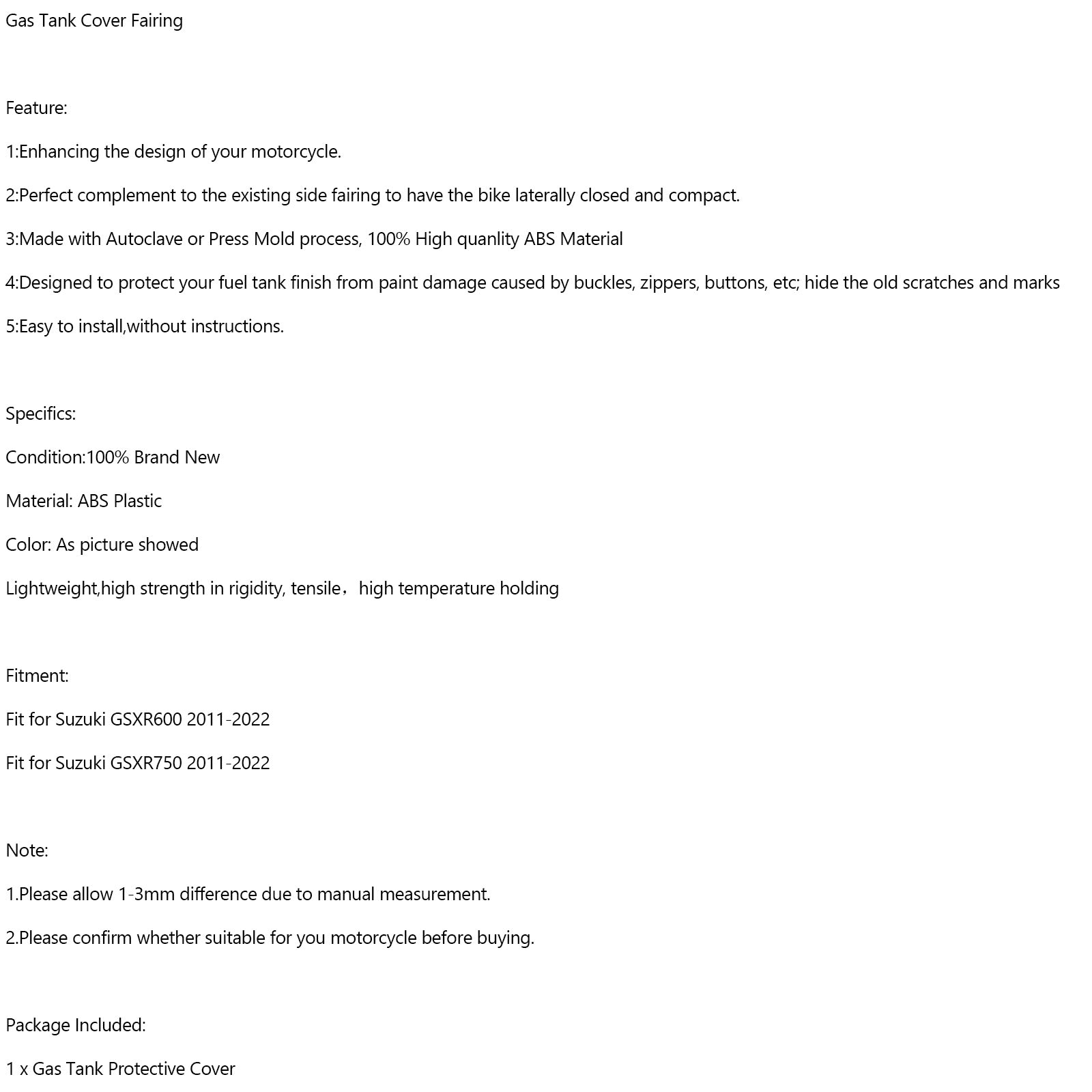 2011-2022 Suzuki GSXR600 GSXR 750 Uhlíkový plynový pokrytý ochranca kapotáže