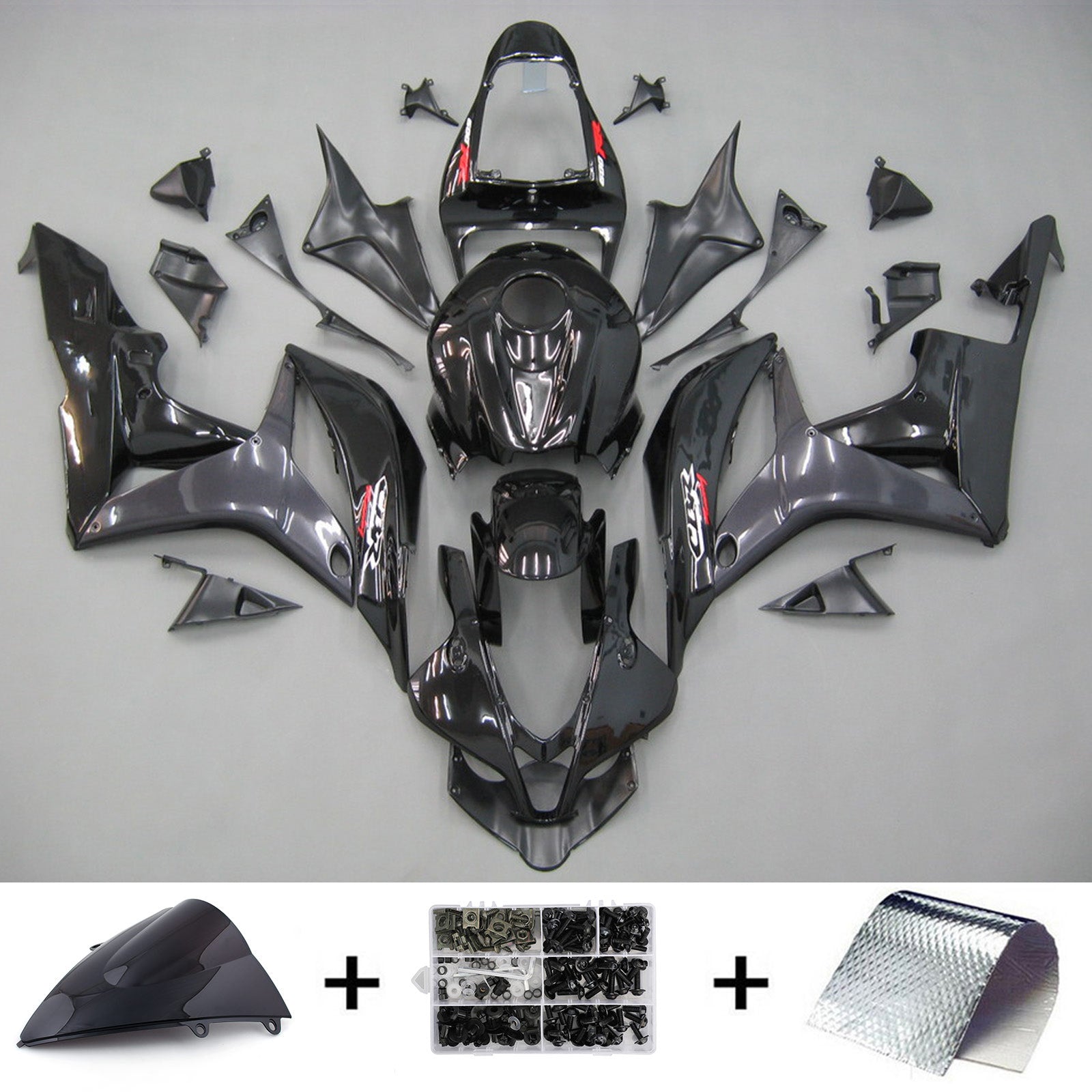 2007-2008 Honda CBR600 RR Amotopart Injection Fairing Kit Bodywork Black Plastic Abs #7