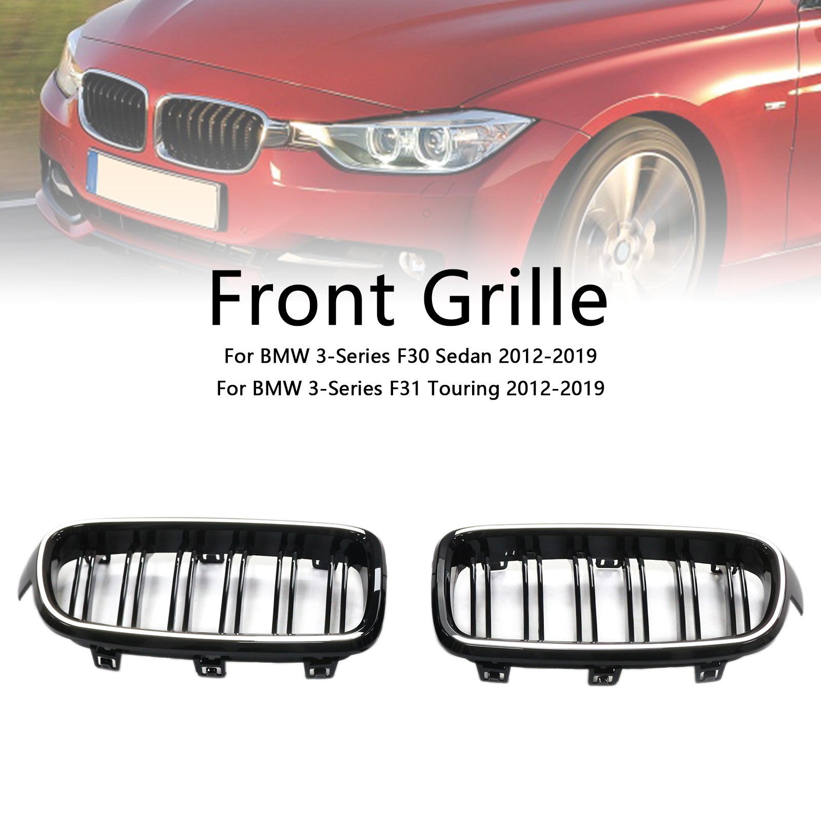 Parrilla frontal tipo riñón de doble listón para BMW Serie 3 F30 Sedan 2012-2019