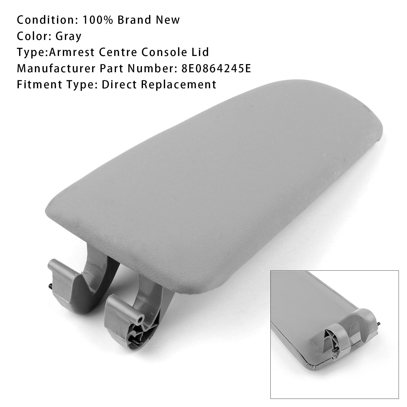 2001-2008 Audi A4 B6 B7 Gray Leather Armrest Centre Console Lid 8E0864245E