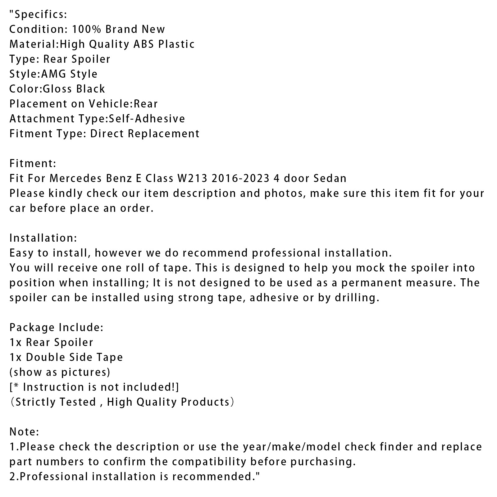 Mercedes-Benz triedy E 2016 – 2023 W213 Zadný spojler v lesklom čiernom štýle AMG