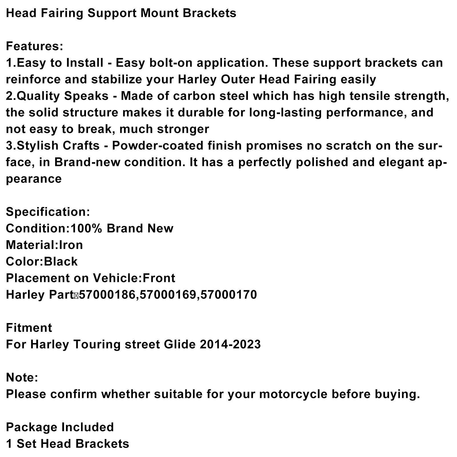 2014-2023 Touring Street Glide-kopbeugels 57000186 57000169 57000170