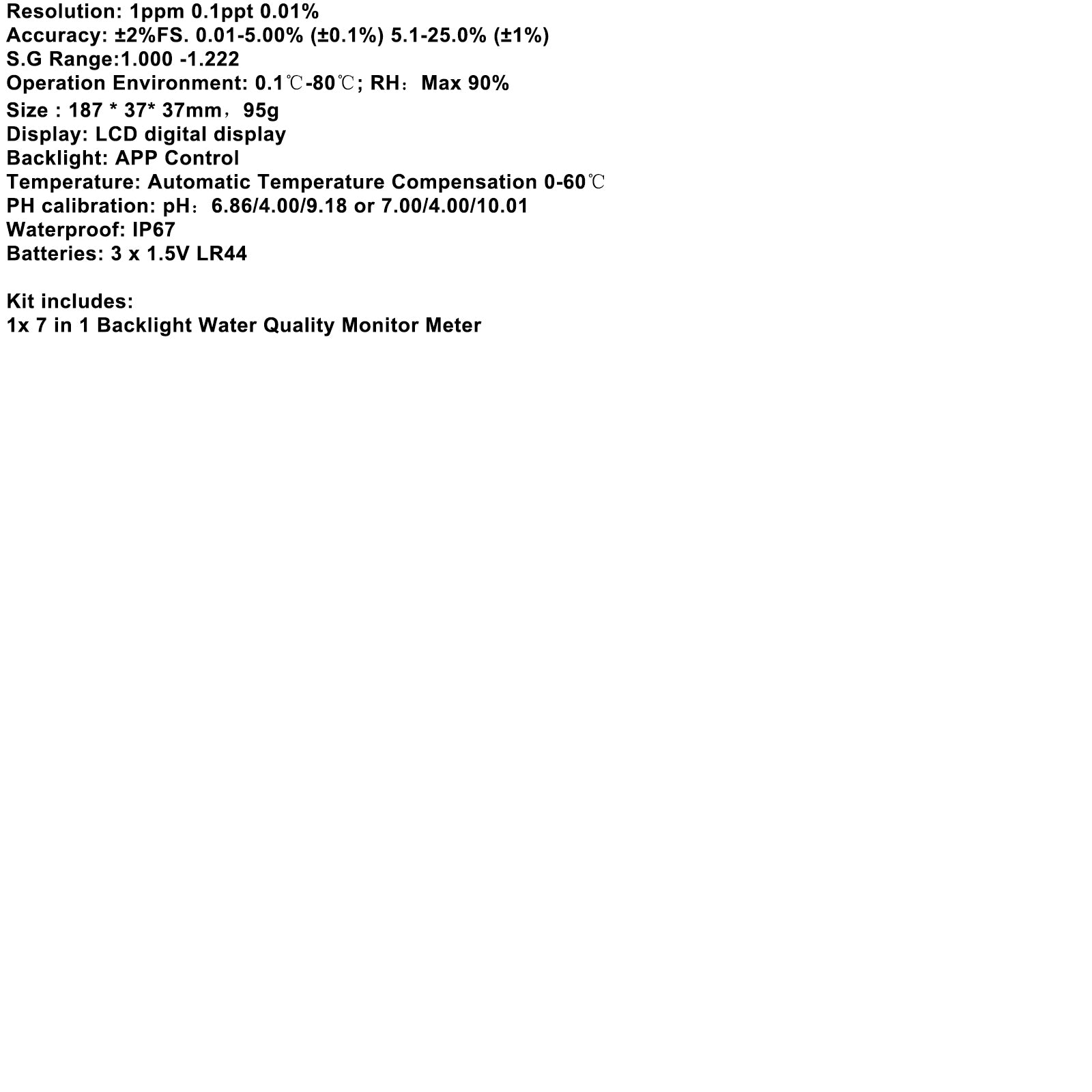 7 In 1 PH EC Conductivity TDS Salinity ORP SG Blue Tooth Meter Tester Measures