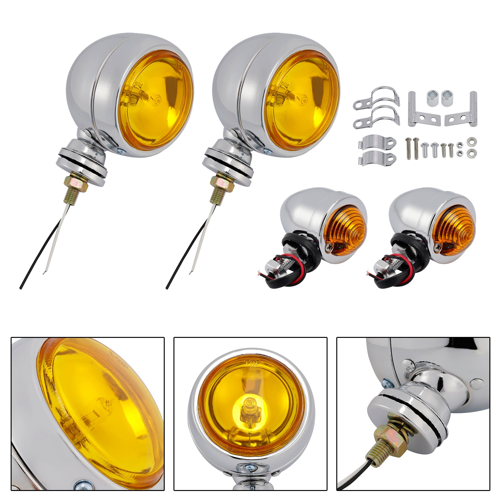 Motorcycle Beam Headlight Fog lampe personnalisée Chrome # D20 pour Racer Bobber Chopper
