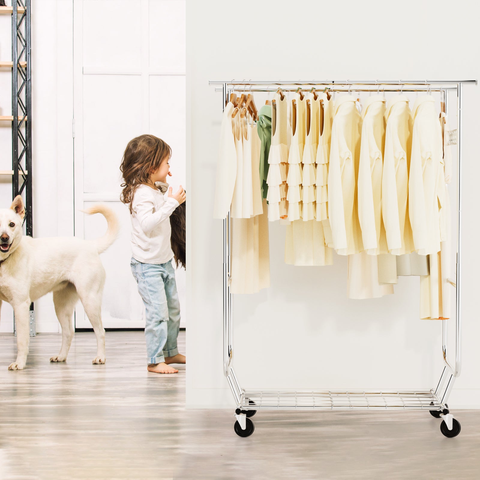 660lbs Clothing Racks with Wheels Heavy Duty Clothes Rack Metal Clothes Storage Portable Closet