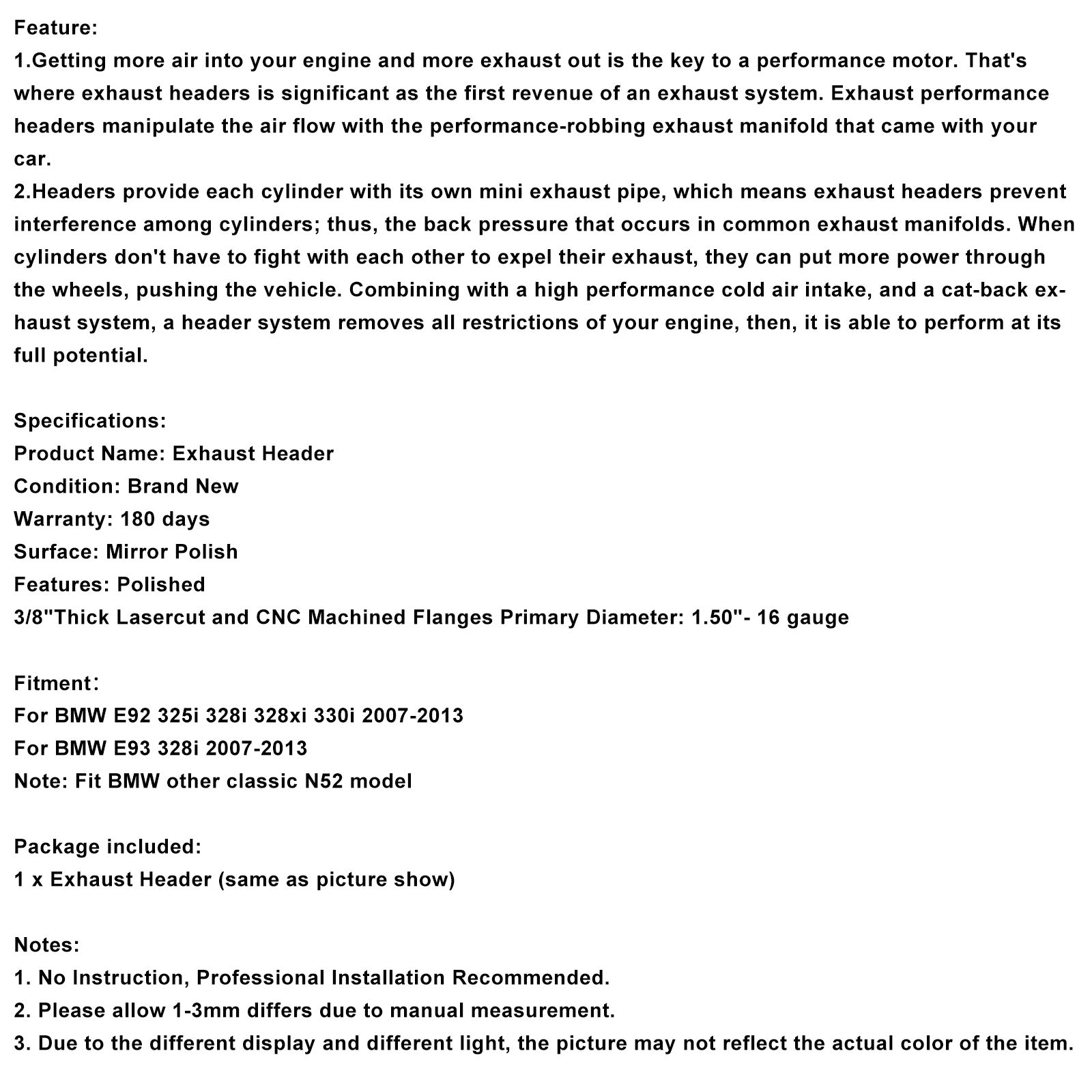 Exhaust Manifold Header Fit 3 Series BMW E92 E93 2007-2013 N52 325i 328i 330i