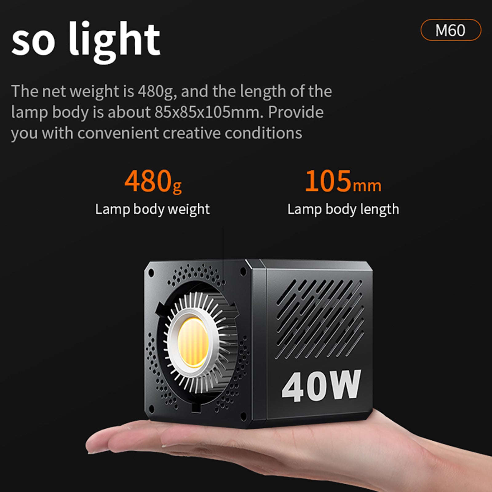 40W høy kraft M60 Fotografering Lys Cob Solar Light Outdoor LED Light