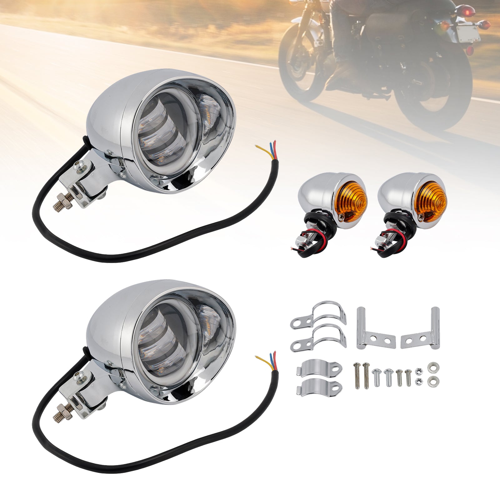 #D18 Hodelys Lamp Spotlight Universal Coler Switch Passer Chrome for Motorcycle