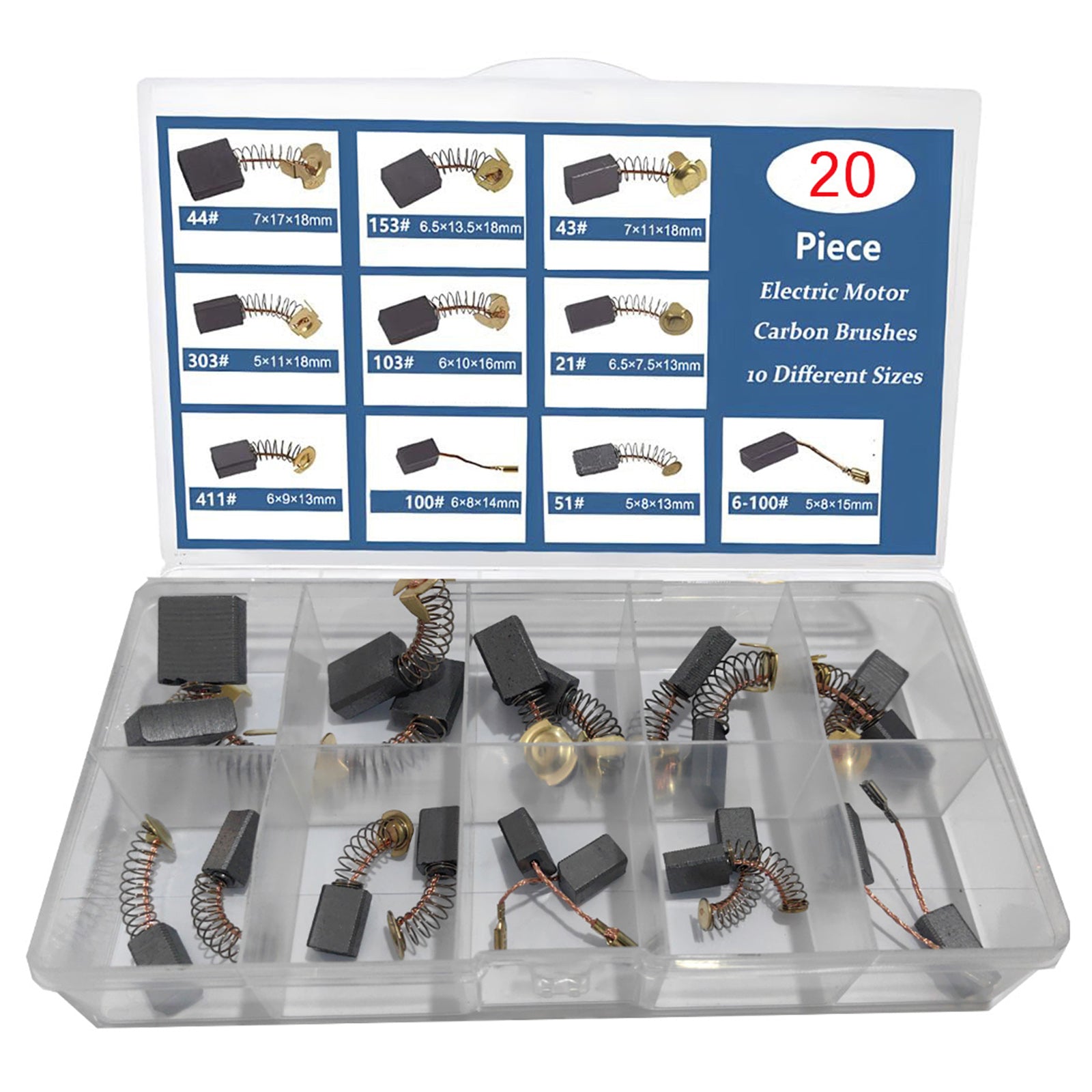 20Pcs Electric Motor Carbon Brushes 10 Sizes Replacement Repair Power Tool Part