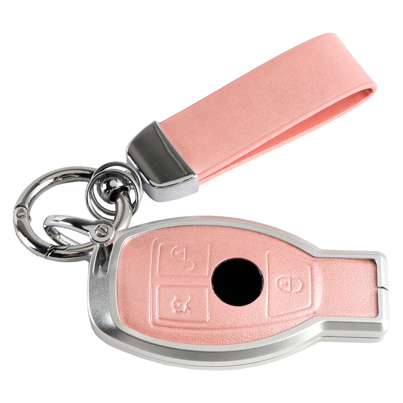 Benz GLC GLK CLS Leather Alloy Aluminum TPU Car Key Pink Case Cover