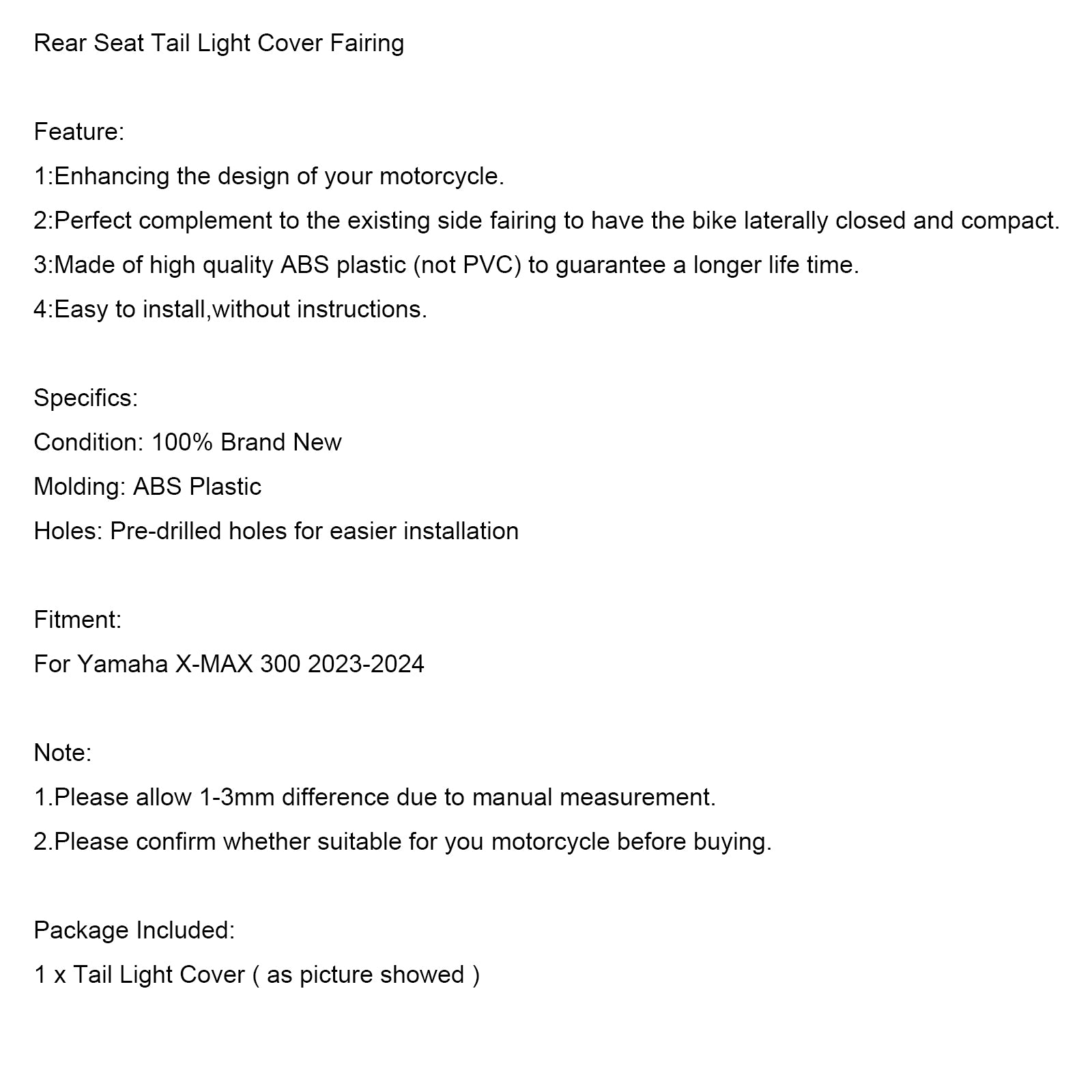 2023-2024 Yamaha X-Max 300 XMAX300 Zadné sedadlo Cover Cover Cover Wording