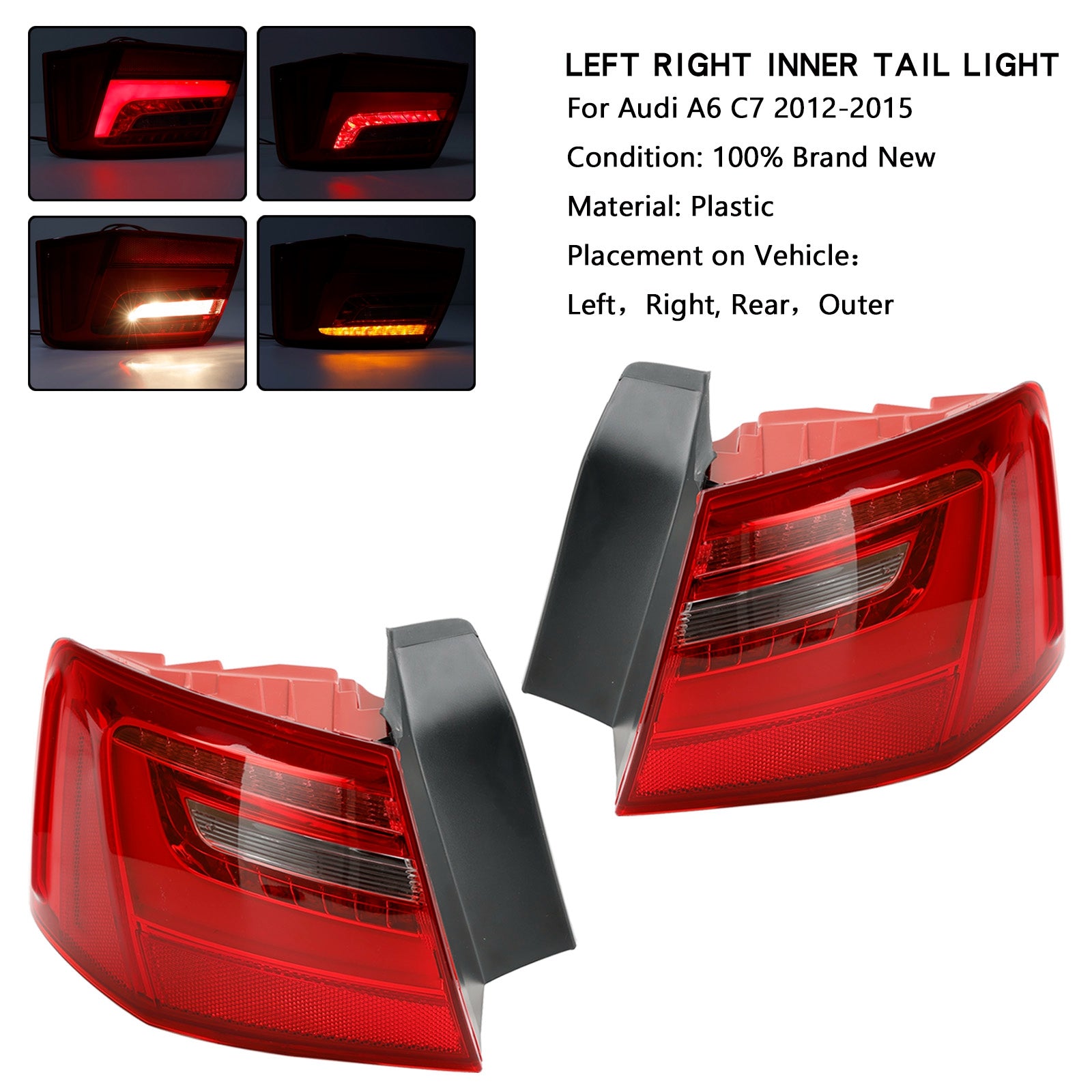 2012-2015 Audi A6 C7 Car L+R Outer LED Taillight Brake Light 4GD945095 4GD945096 Generic