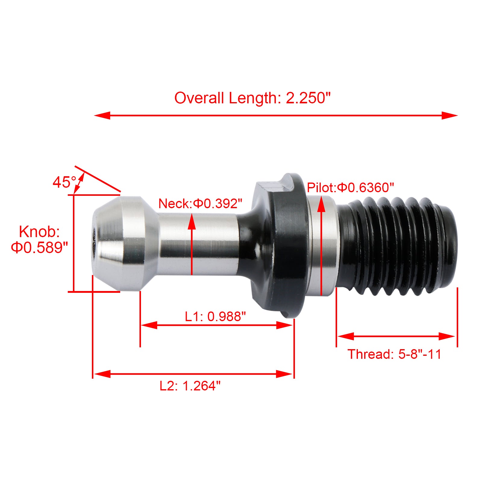 Perilla de retención de perno prisionero CAT40 de 45 pulgadas, 5 uds., se adapta a cualquier Haas CAT40 CNC plateado