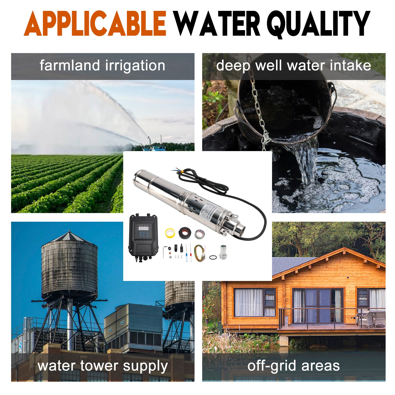 3" Bomba solar de parafuso MPPT 60V 1KW submersível para poço profundo com cabeça de aço de 160 m