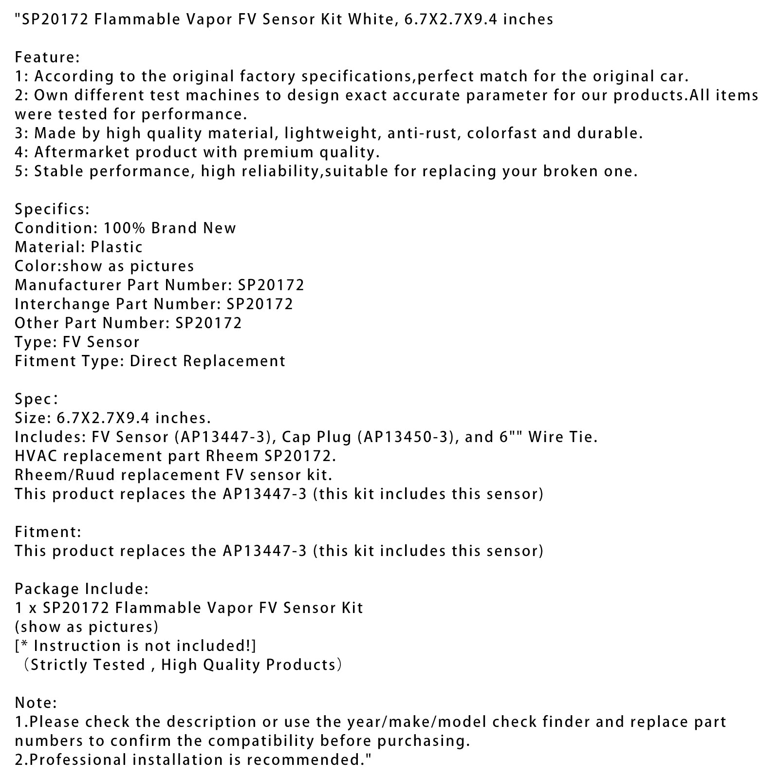 SP20172 FV-sensorset voor brandbare damp Wit 6,7X2,7X9,4 inch