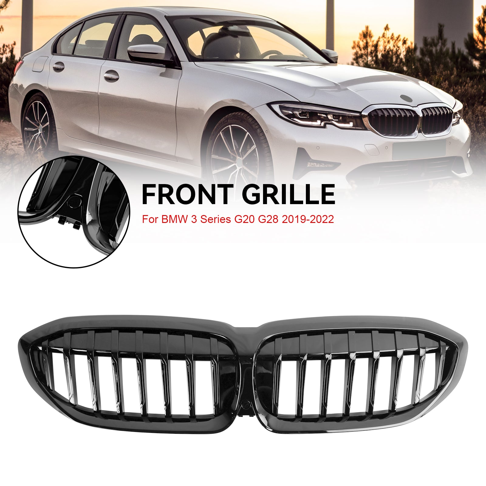 2019-2022 BMW 3 Series G20 G28 Gloss Black Kidney Grille Grill 51138072085