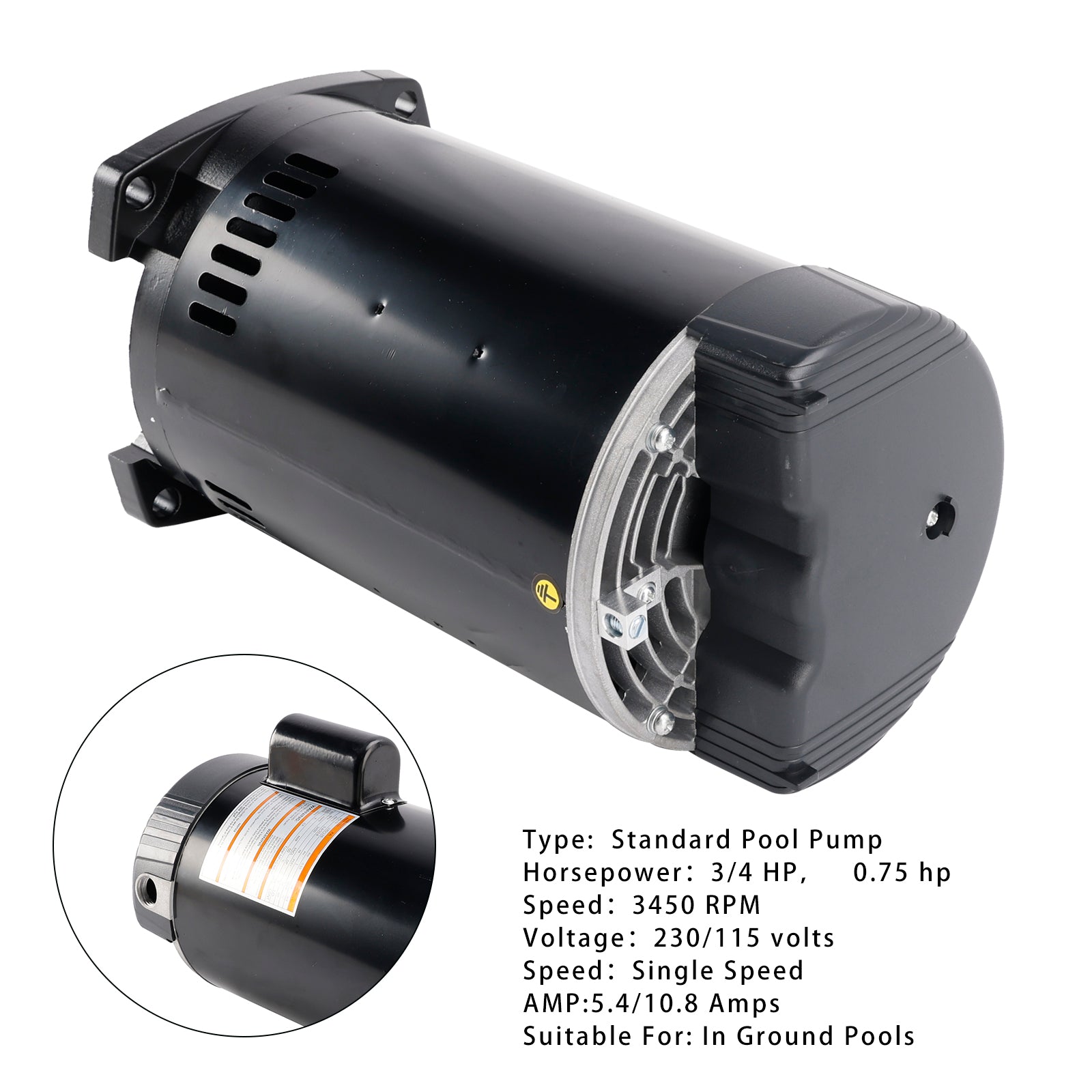 B2852 Square Single Speed Pool Pump Motor 3/4 HP 3450 rpm