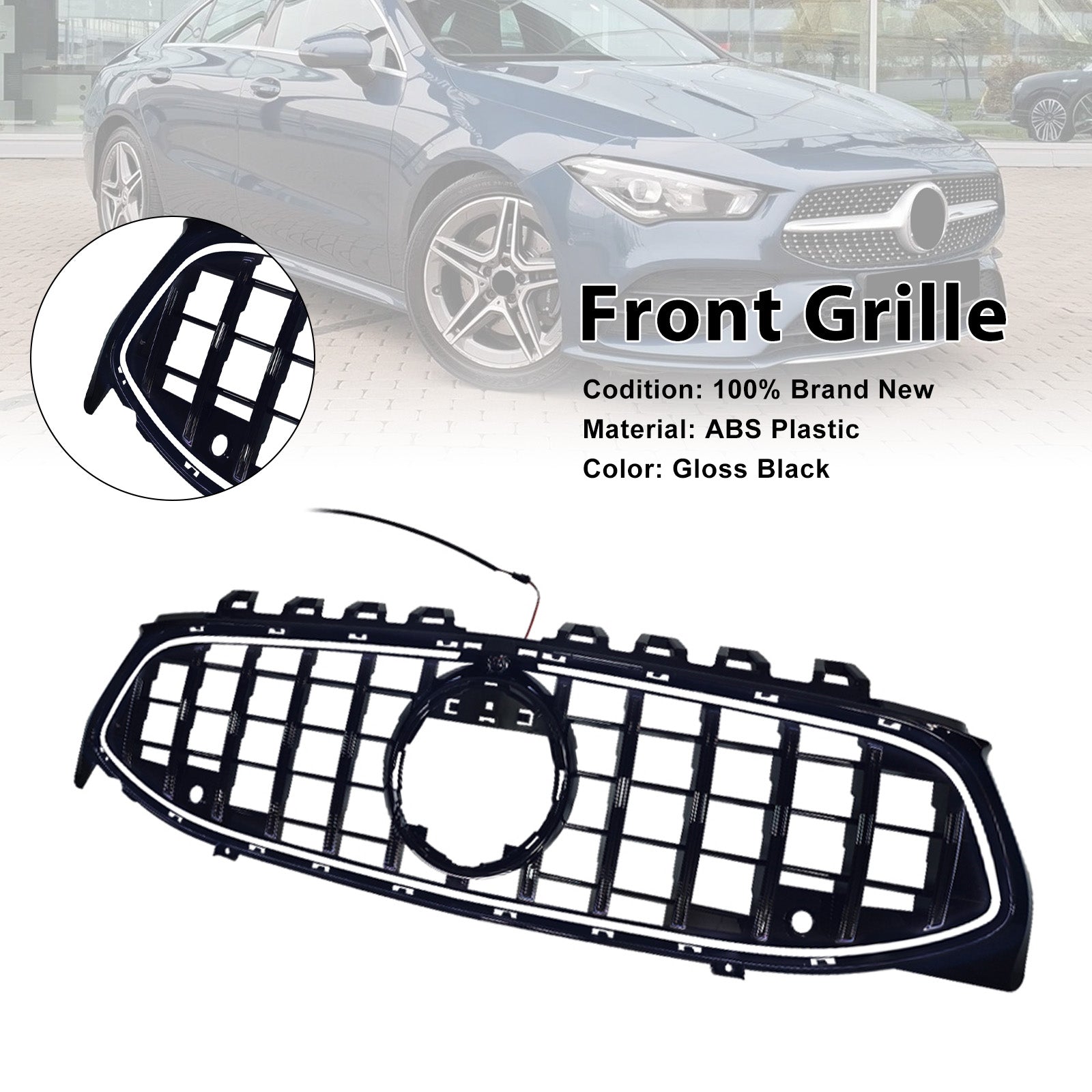 Black Front Bumper Grille Grill Fit Mercedes CLA-Class W118 C118 2020-2024 GT