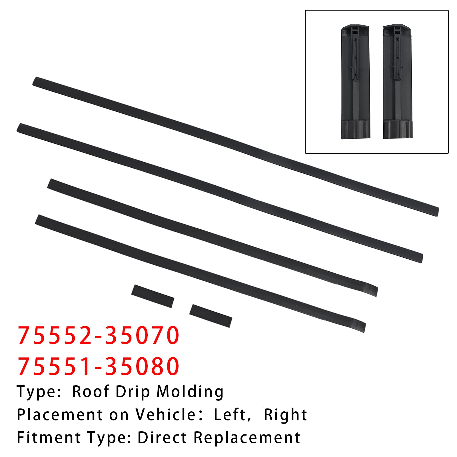 2010-2024 Toyota 4Runner 6PCS Moulure d'égouttement de toit Coupe-froid 75552-35070 75551-35080