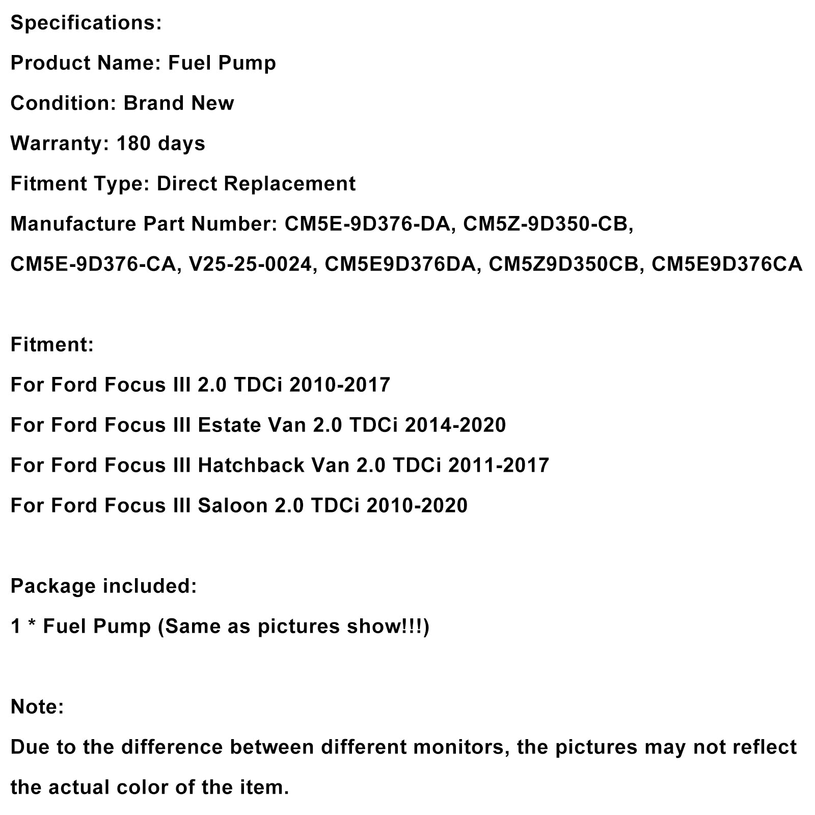 Bomba de combustible de alta presión CM5E-9D376-DA compatible con Ford Focus III 2,0 TDCi 2010-2020