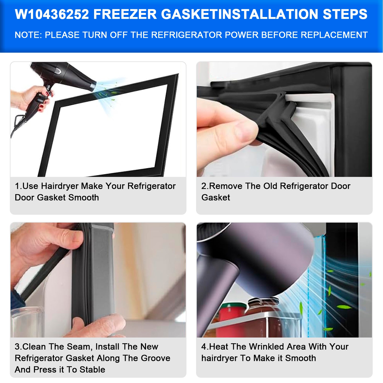 W10436252 Vriezerdeurpakking voor Maytag-koelkast W10131754 W10164041