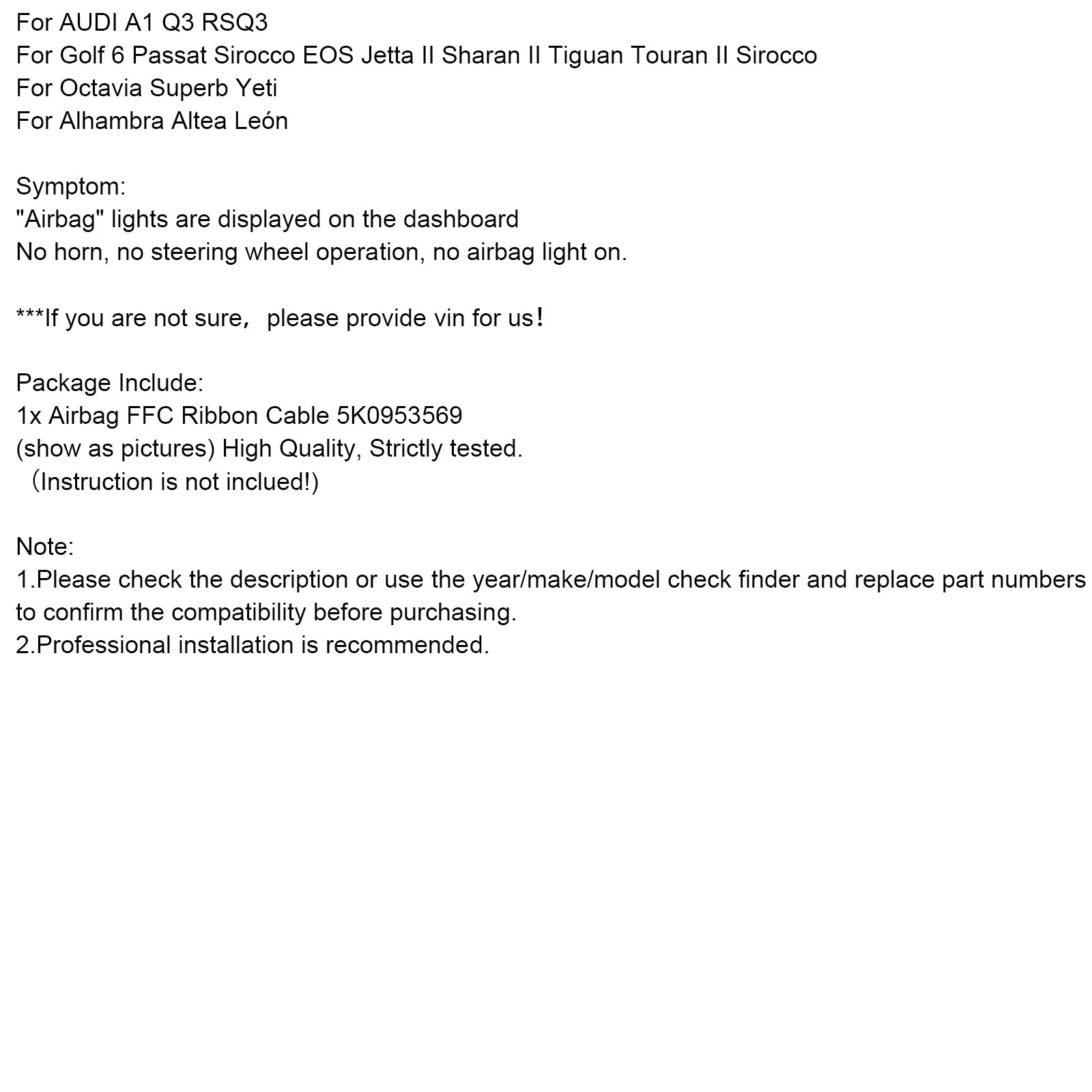 Alhambra Altea Le贸n Airbag FFC Ribbon Cable 5K0953569 5K0953569AL