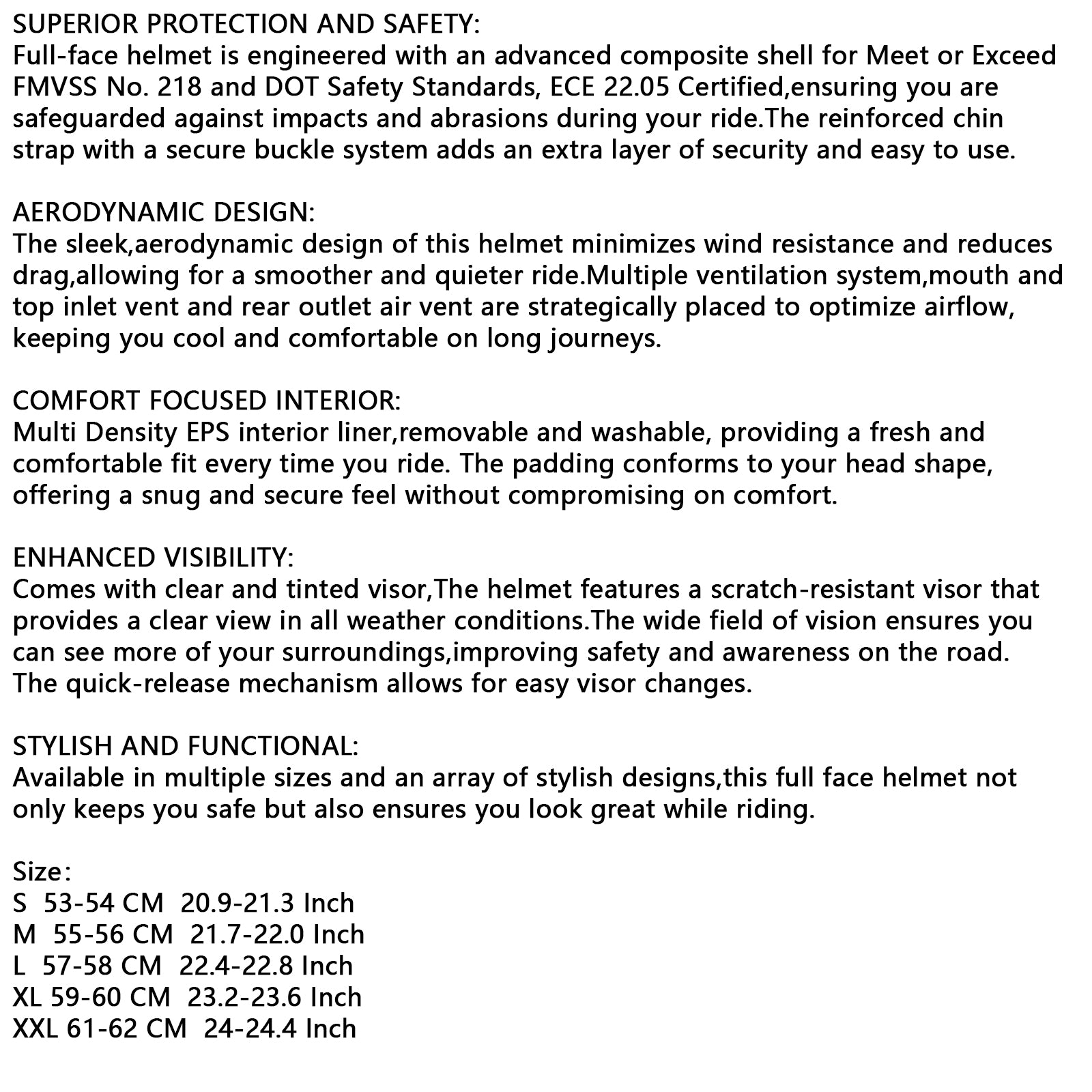 DOT Motorcycle Helmet Adult Street Full Face White