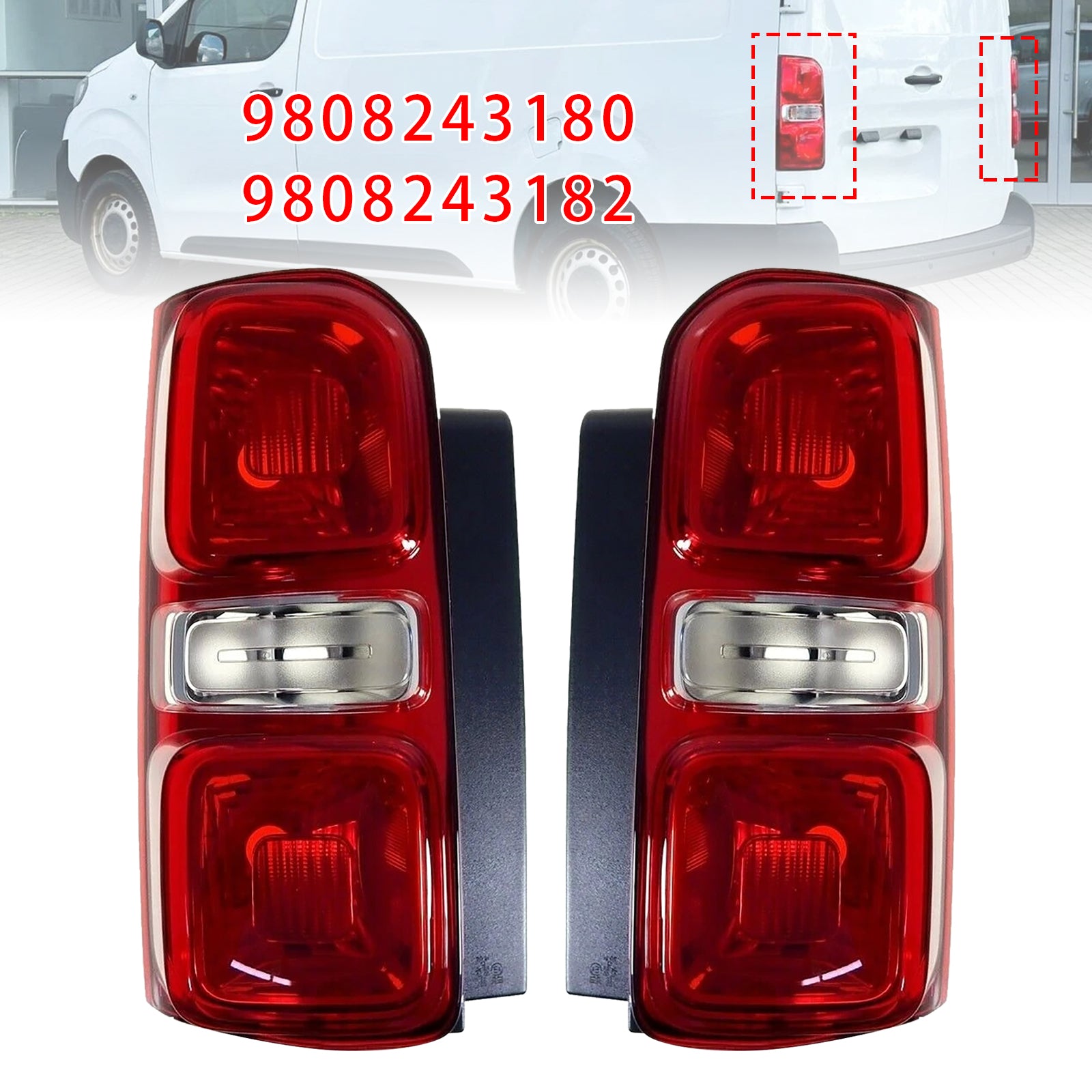 Left+Right Rear Tail Light Halogen 9808243180 For Peugeot Expert/Traveller 16-21