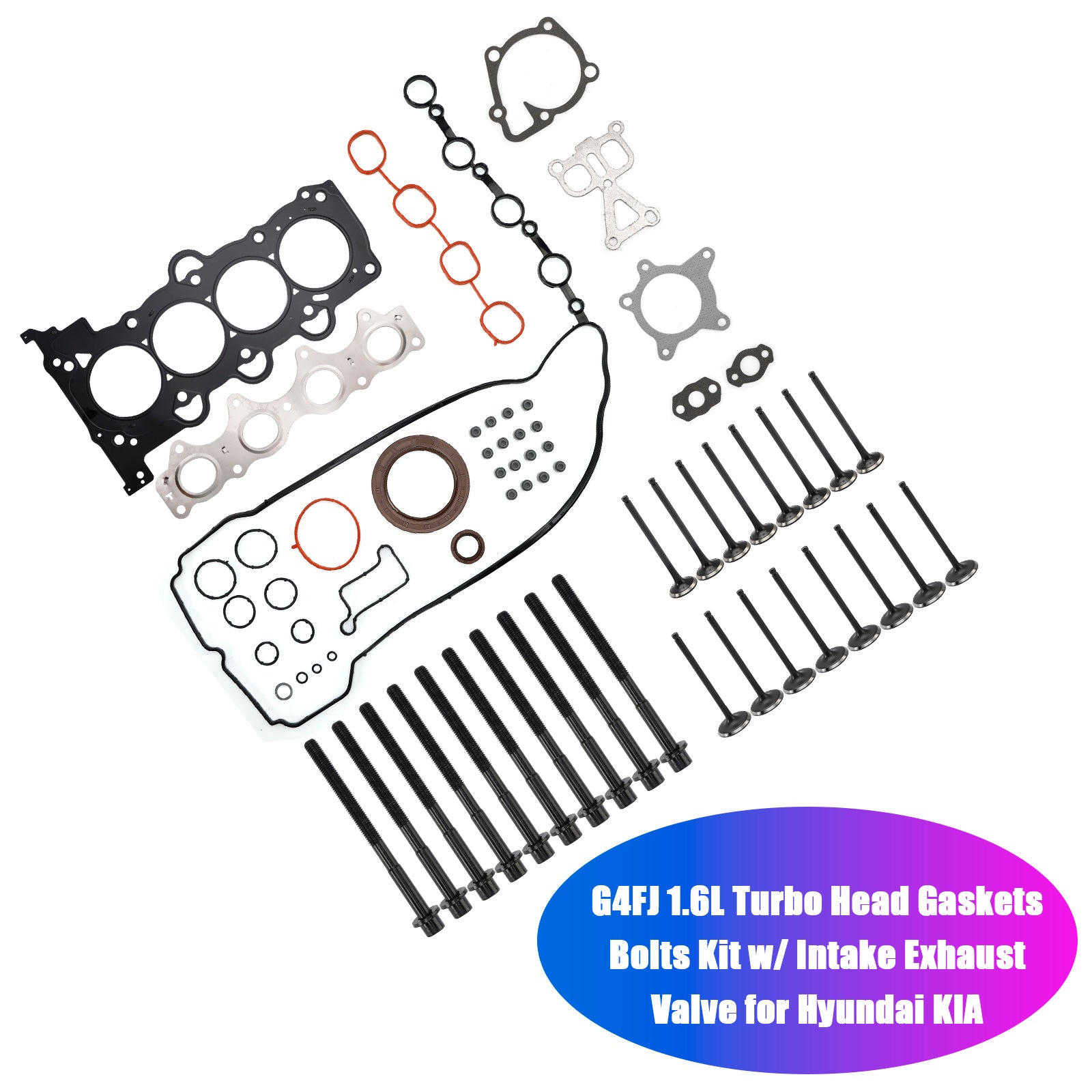 Kit de pernos de juntas de culata Turbo G4FJ 1.6L con válvula de escape de admisión para Hyundai KIA