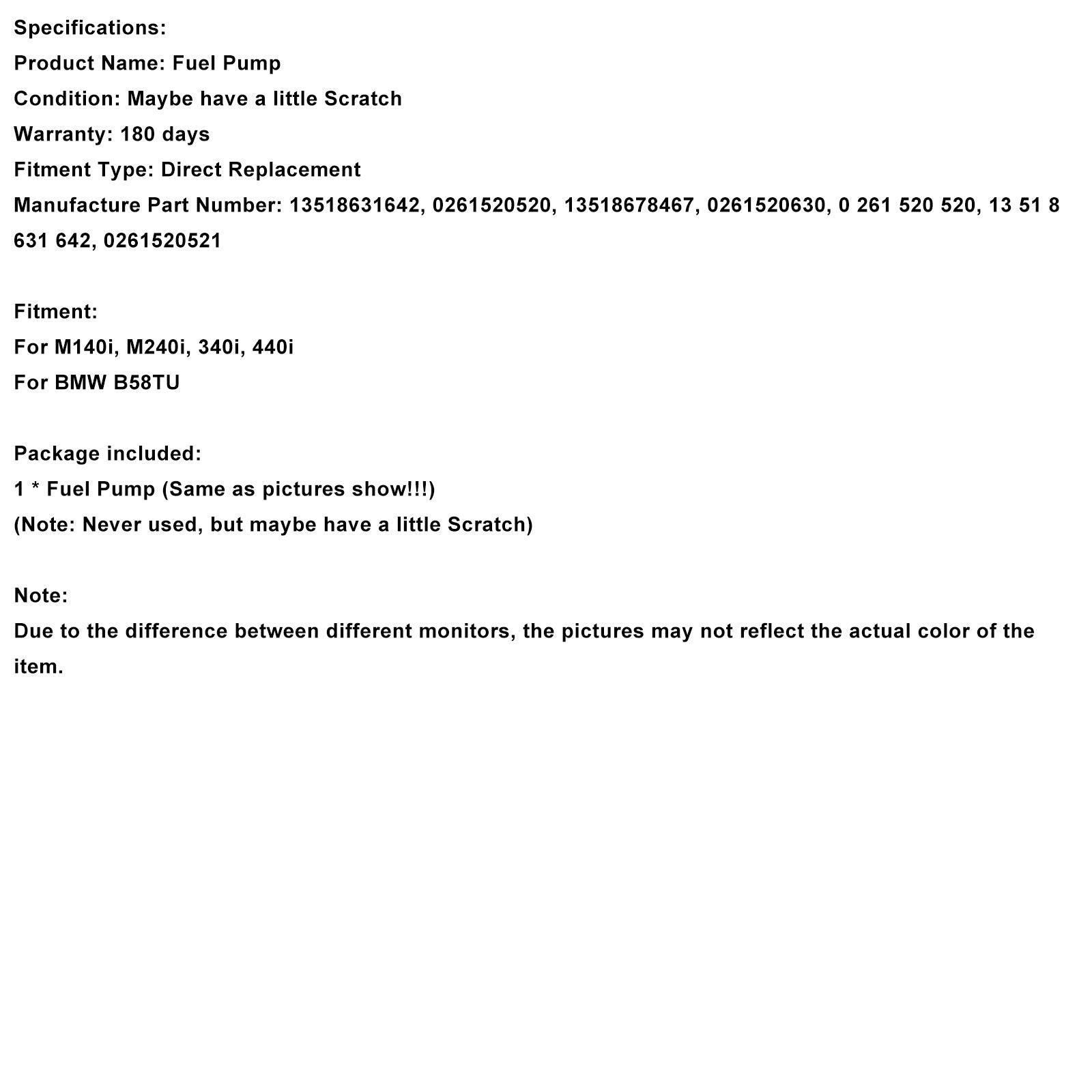 BMW M140i M240i 340i 440i Supra B58TU High Pressure Fuel Pump 13518631642 0261520520