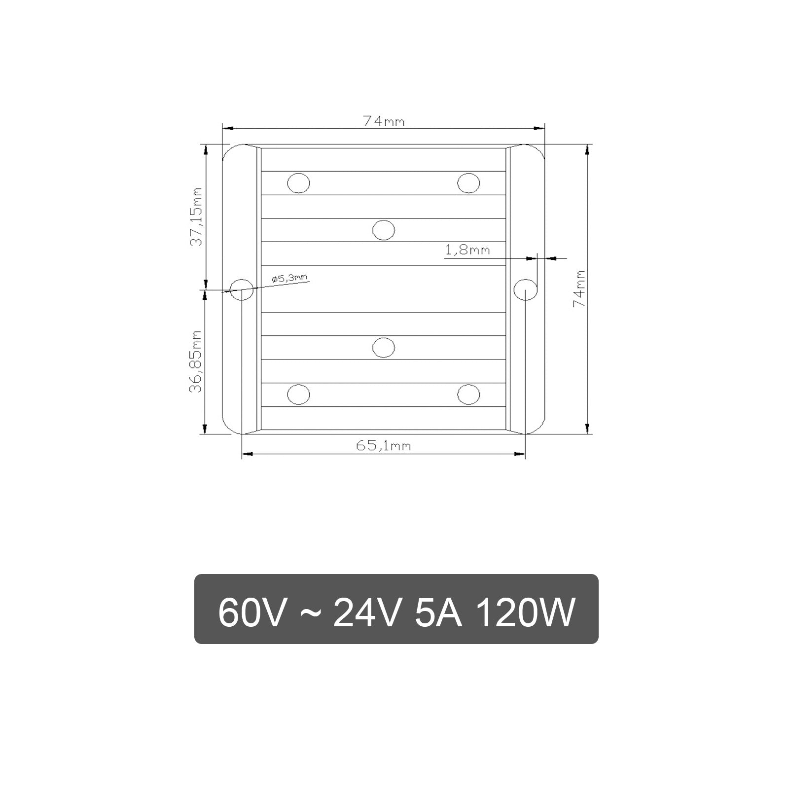 Bilstrømforsyningsmoduladapter DC-DC Converter 60V trinn ned til 24V 5A 120W