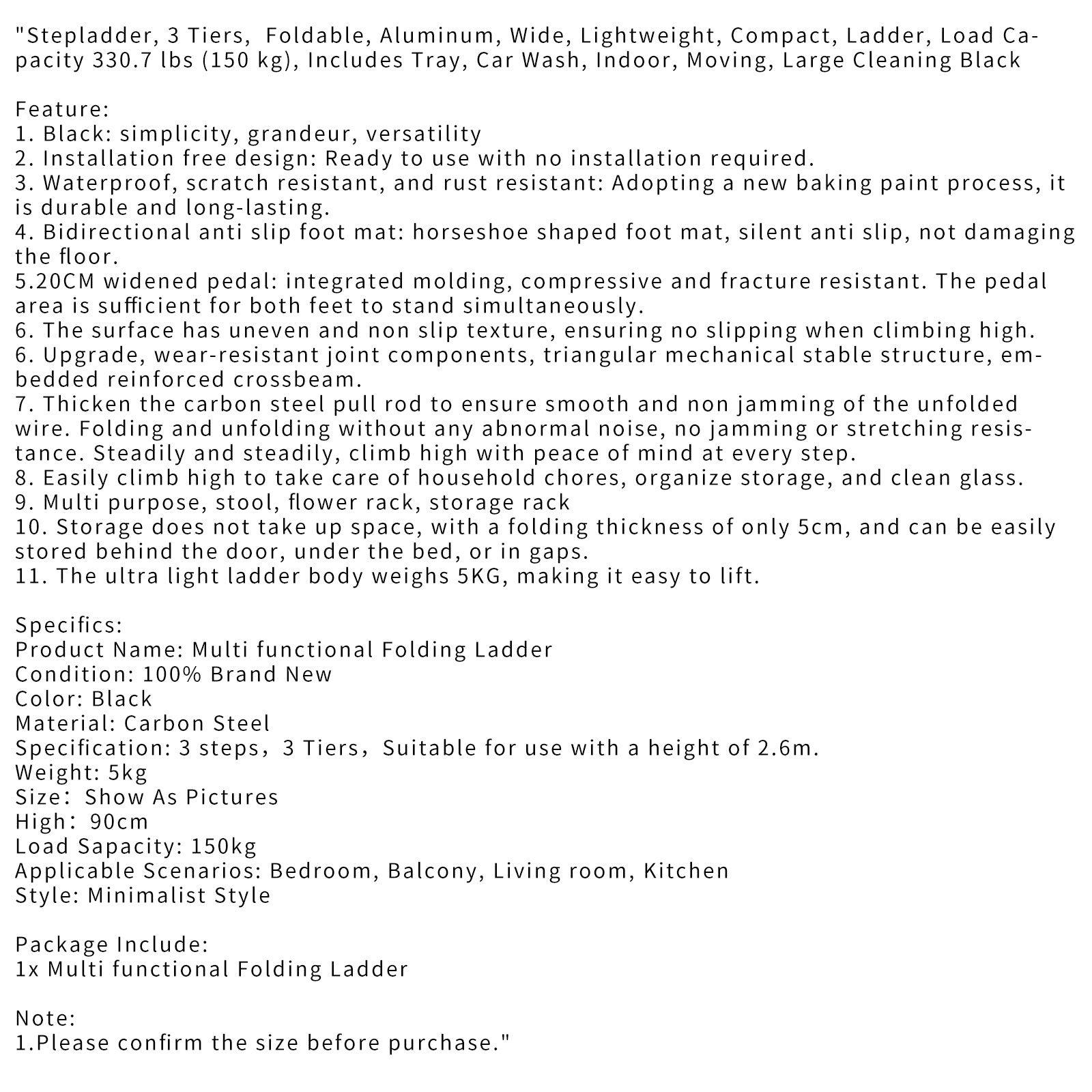 Lightweight 3 Step Aluminium Ladder, Foldable with Wide Pedals, Compact Storage, 150kg Load Capacity