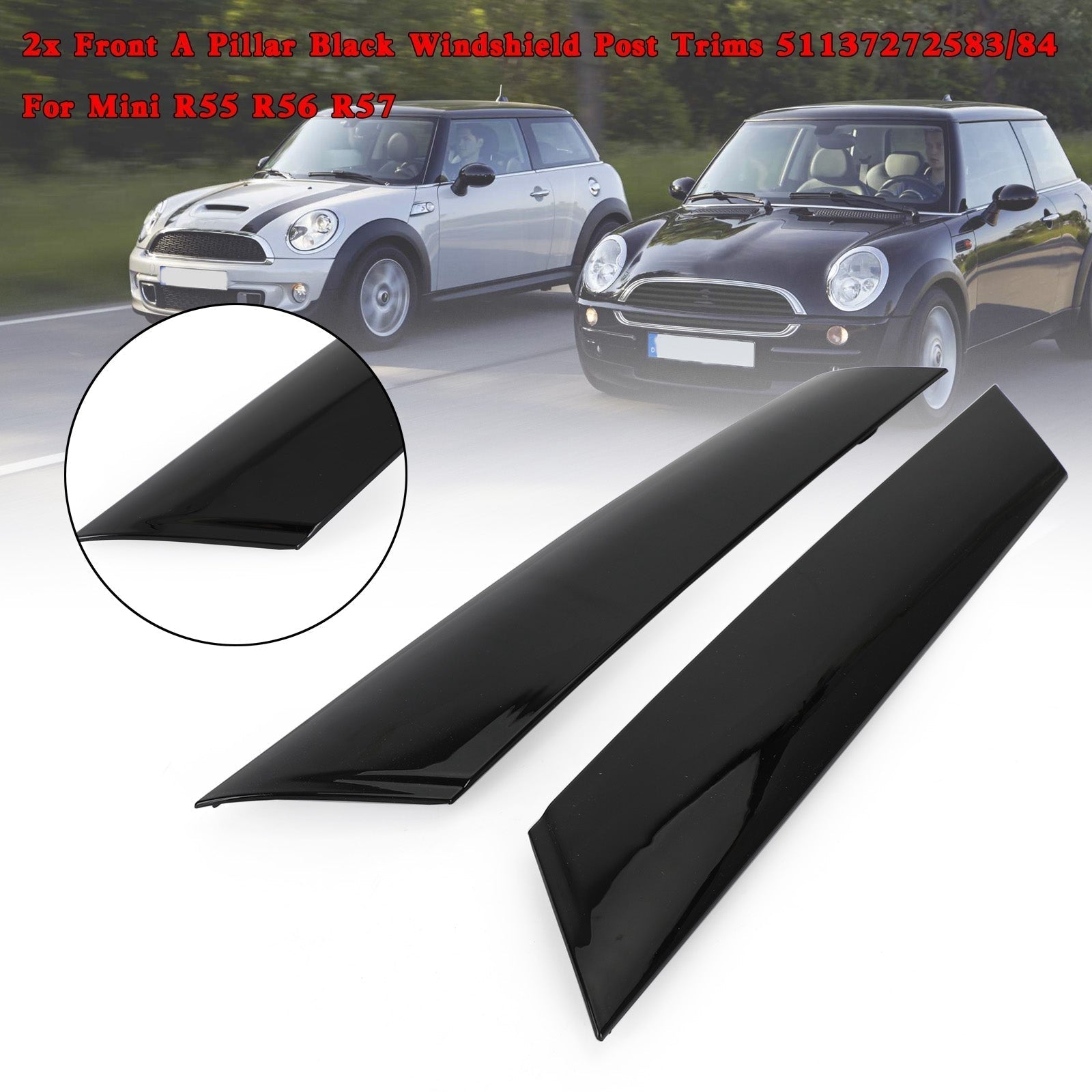 2006-2010 Mini Clubman R55 Front A Pillar Black Windshield Post Trims 51137272583/84