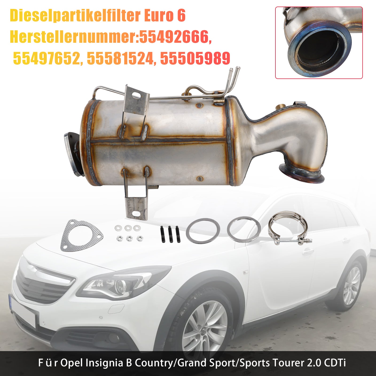 For Opel Insignia B Country Tourer 2017/06-2025/12 Z18 2.0 CDTi Diesel particulate filter DPF 55492666