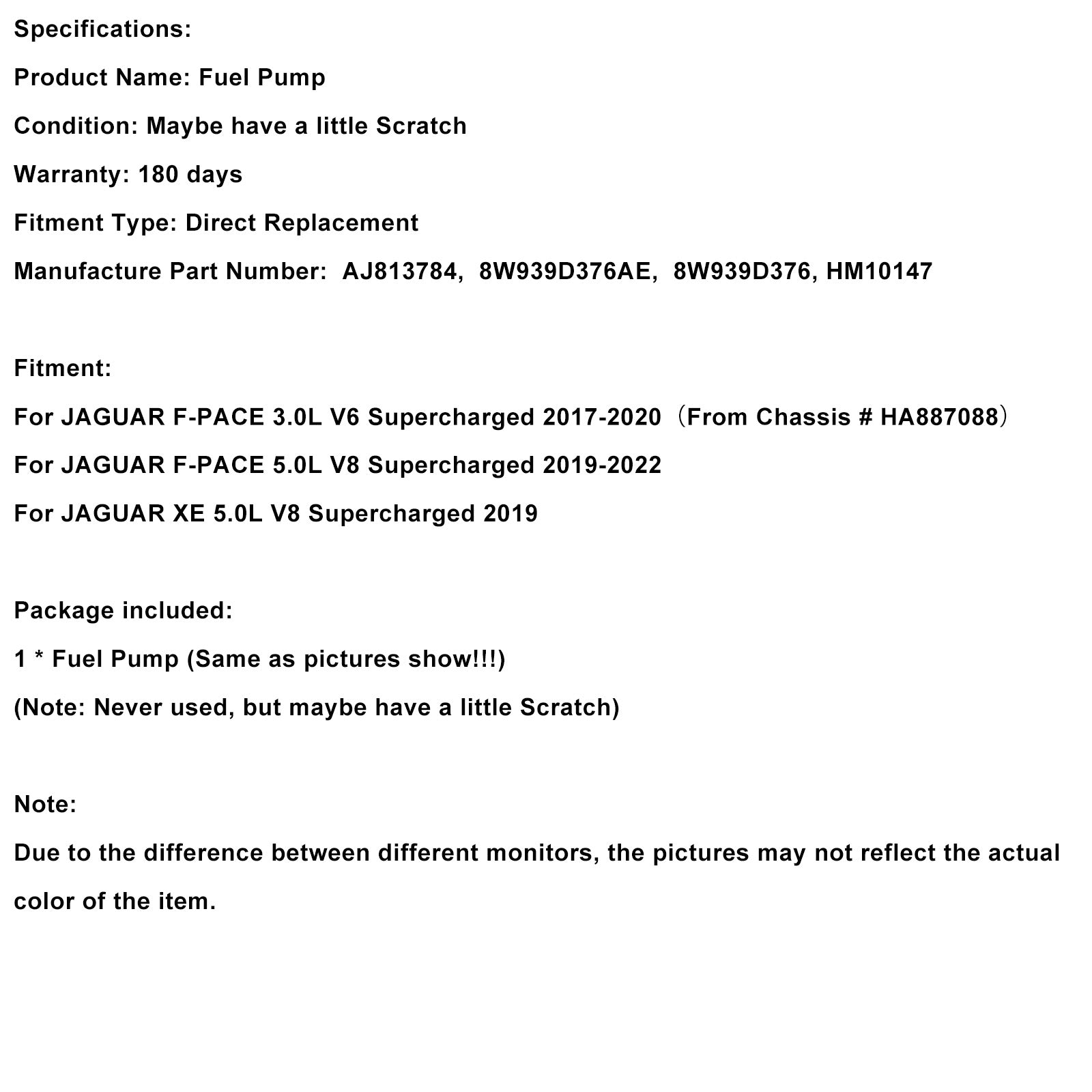 Bomba de combustible de alta presión AJ813784 compatible con Jaguar XE 2019 F-Pace 2019-2022 5.0L V6