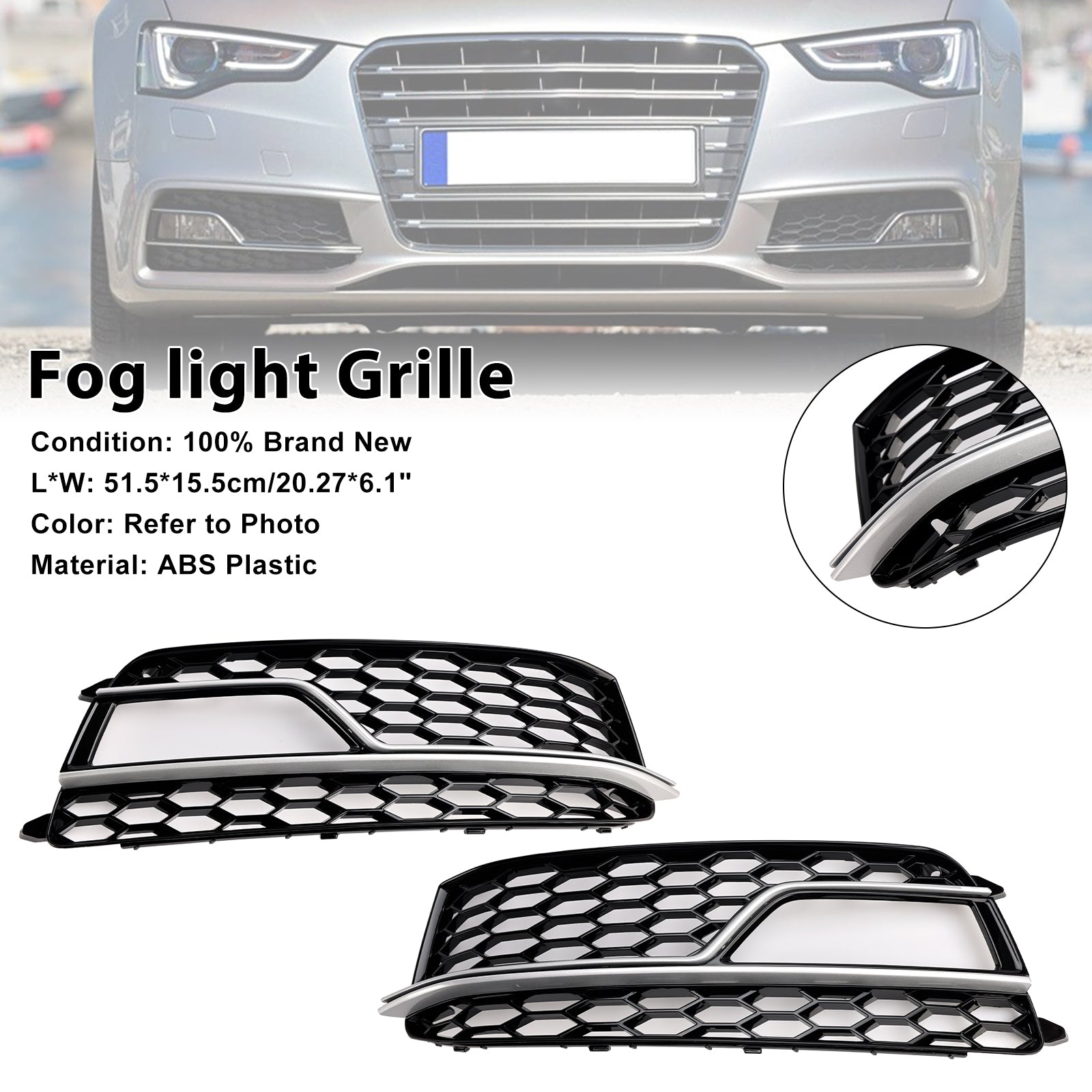 2013-2016 Audi A5 S-line S5 2PCS Front Fog Lamp Black Grill Grille