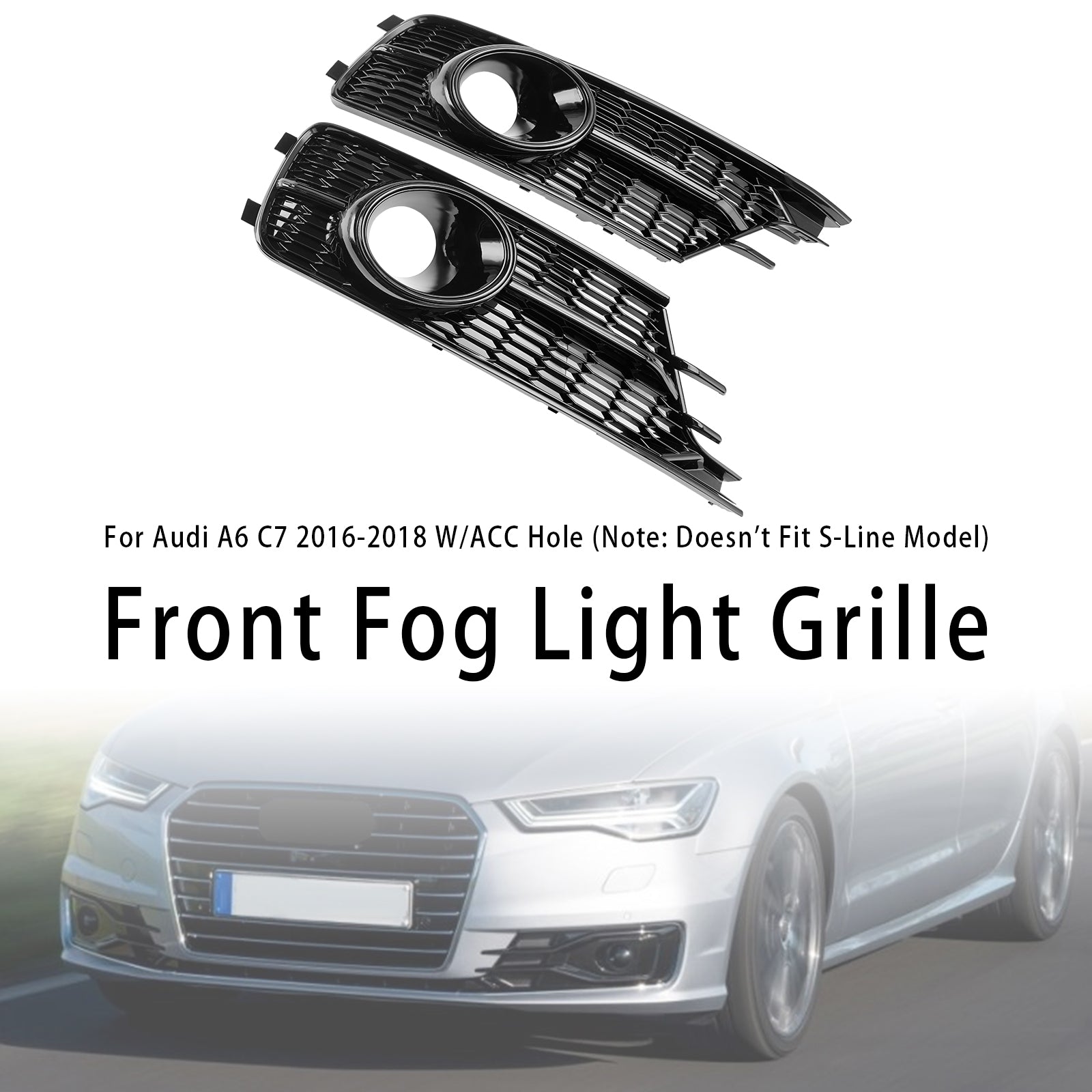 2016-2018 Audi A6 C7 w/ACC Hole Par Front Bumper Lower Light Cover Grille 4G0807647A