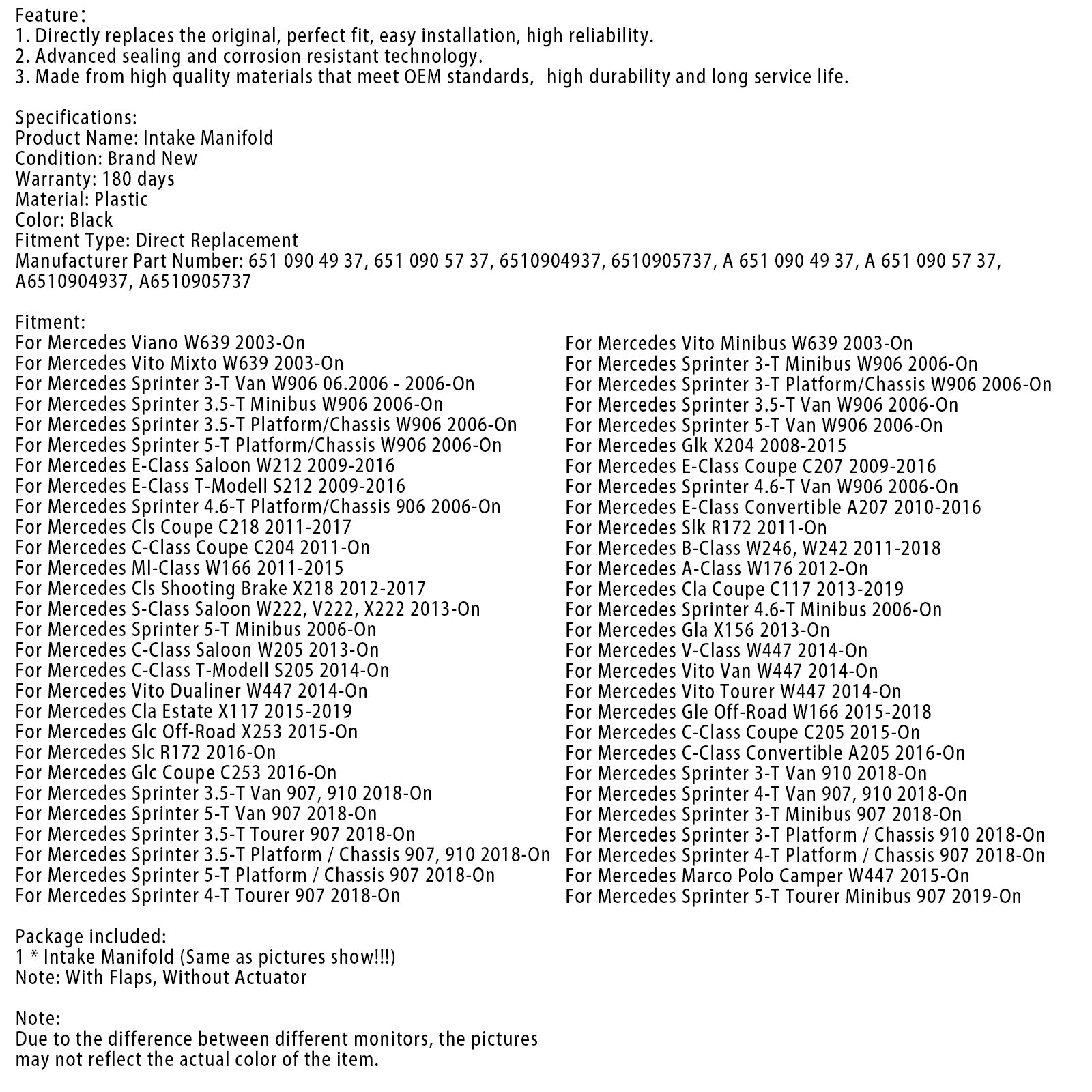 2008-2015 Mercedes Glk X204 Inlaat Inlaatspruitstuk A6510904937