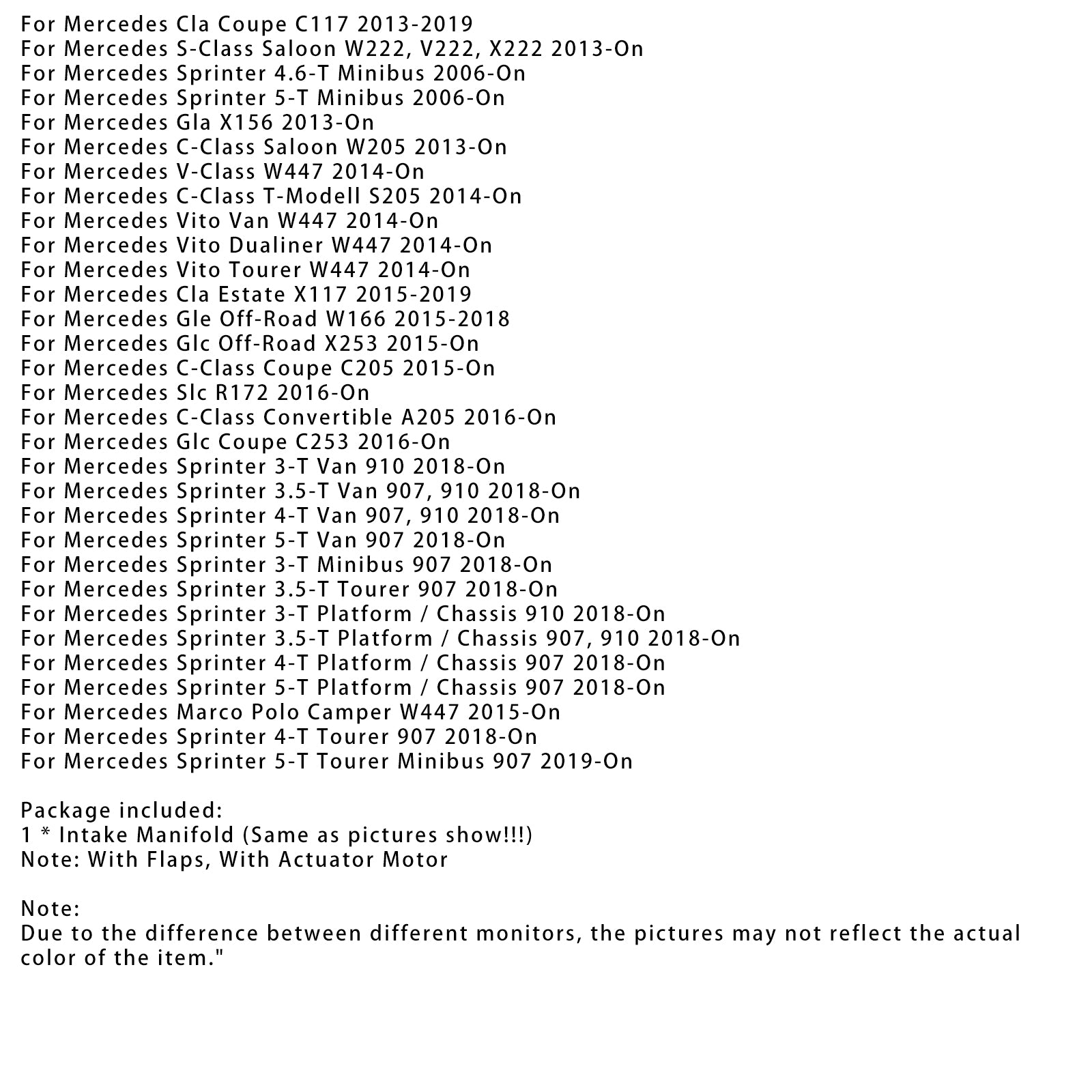 2015-2018 Mercedes Gle Off-Road W166 Inlet Manifold W/ Actuator Motor 6510904937 A6511500094
