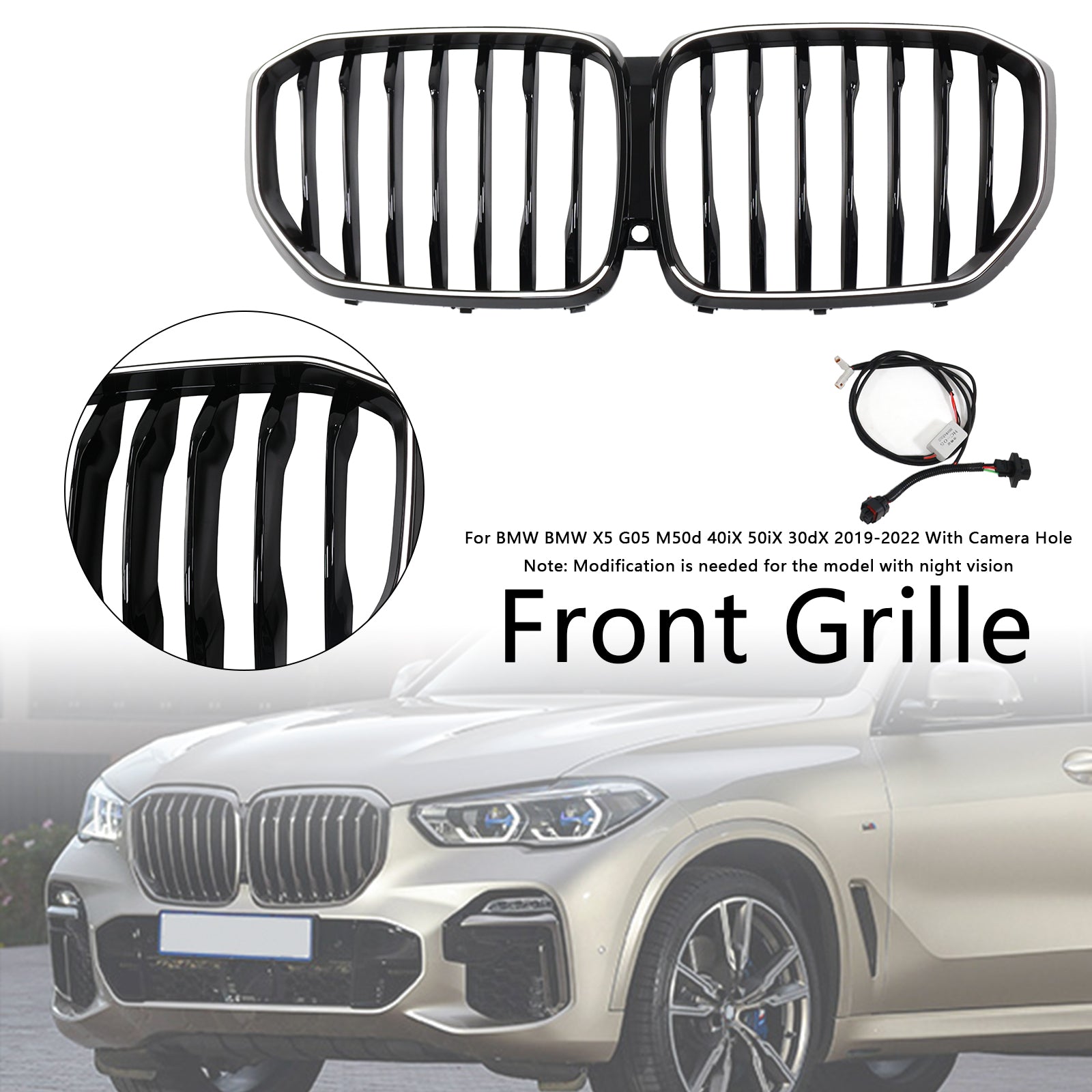 2019-2022 BMW X5 G05 Gloss Black Front Kidney Grille M-performance