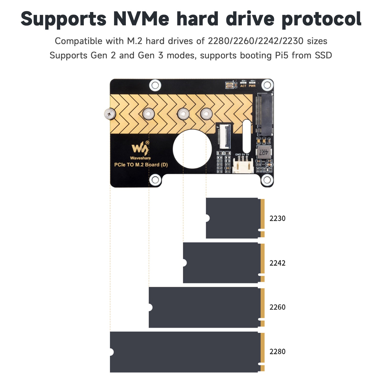 Raspberry Pi 5 PCIE a M.2 Rotor de interfaz Placa de expansión de transmisión de 8 Gbps