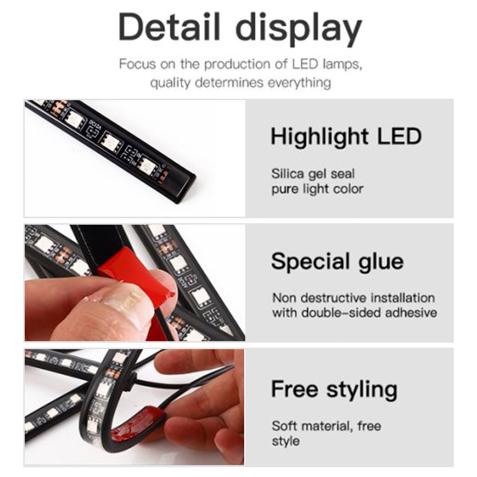 Vnútorná atmosféra vozidla RGB LED pásové svetlá s diaľkovým ovládaním a ovládaním aplikácií