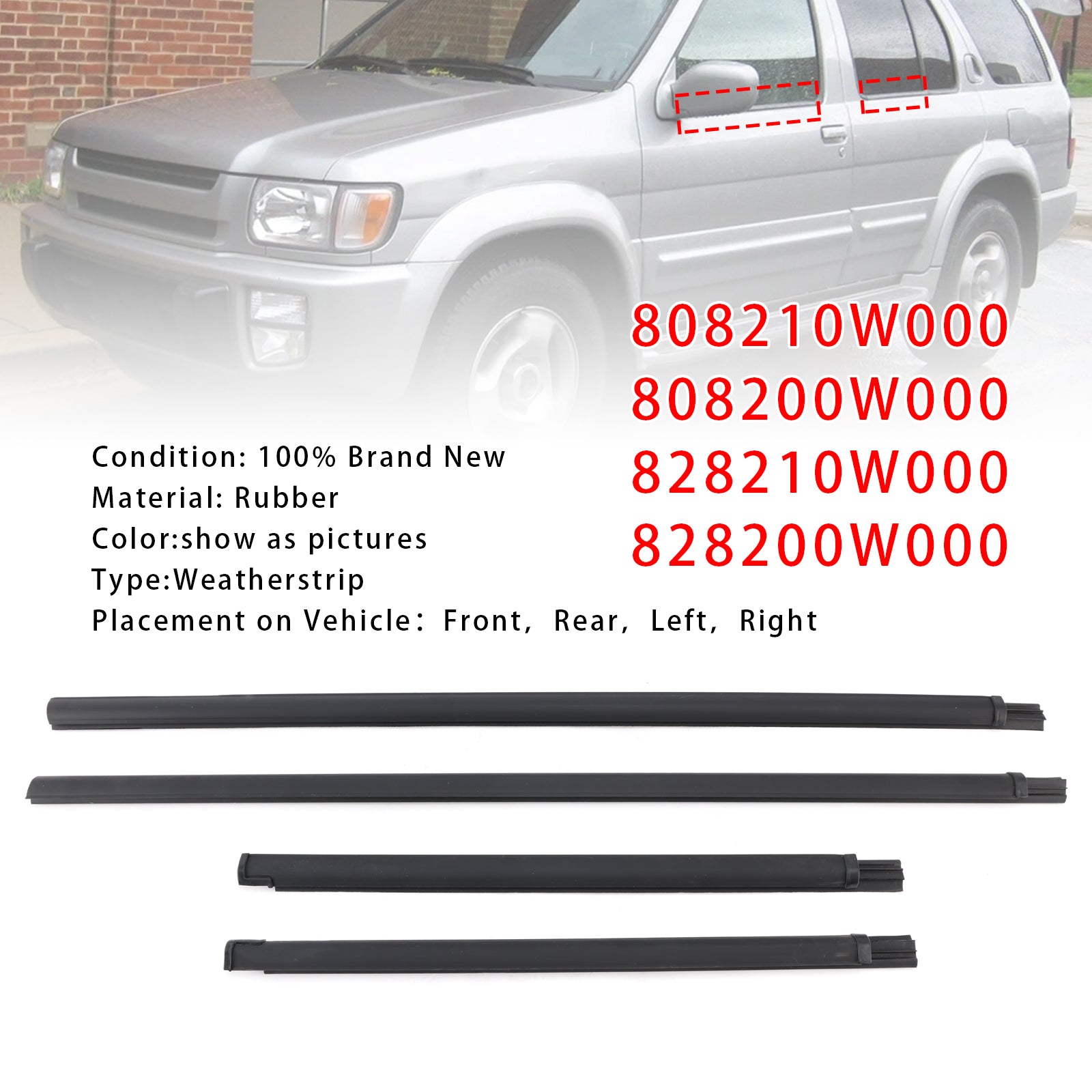 4PCS Weatherstrip Door Belt Seal Out For Nissan Pathfinder Terrano R50 1995-2004