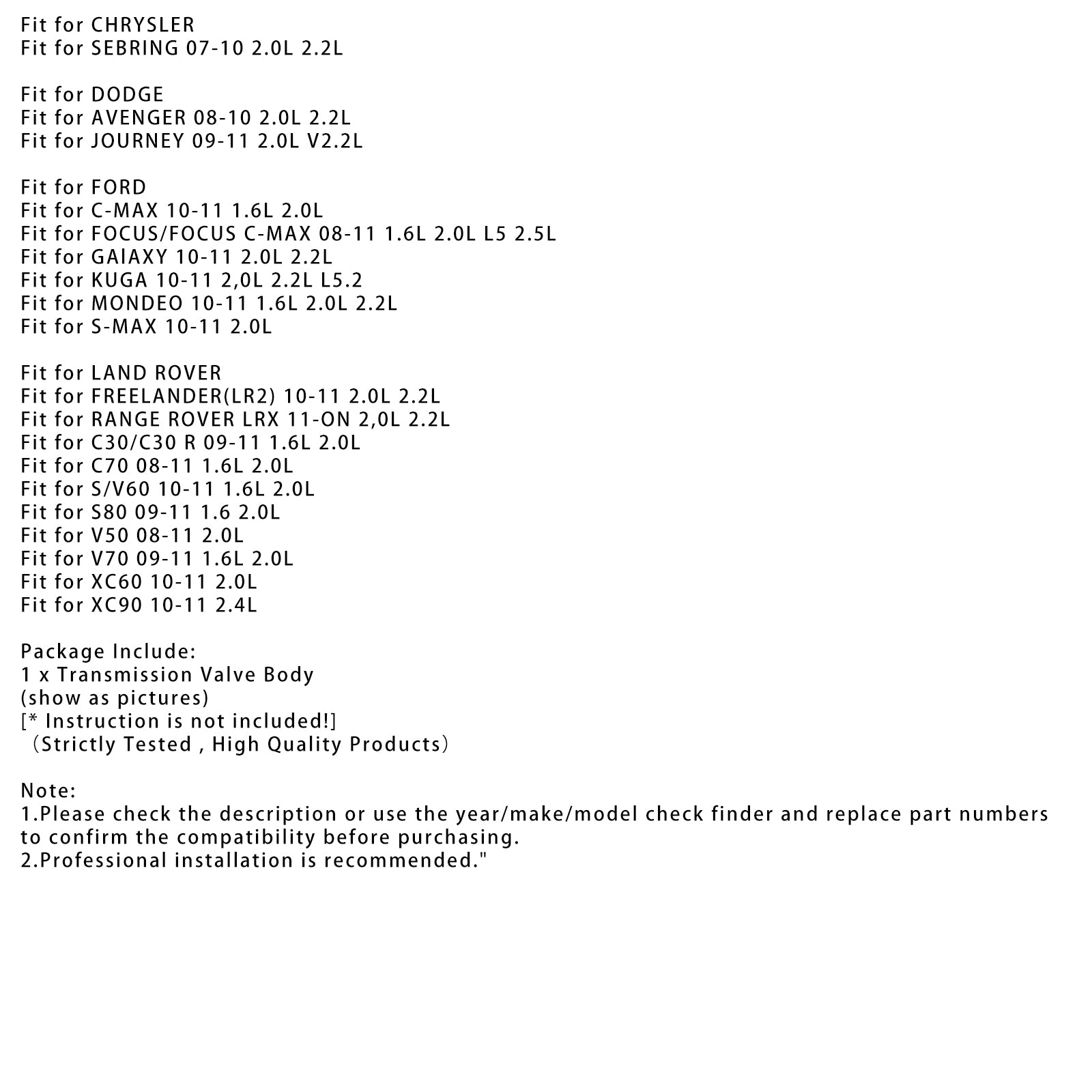 2010-2011 Land Rover Freelander (LR2) 2.0L 2.2L girkasse Transmission Valve Body Mps6 6DCT450 7M5R-7H035-CA