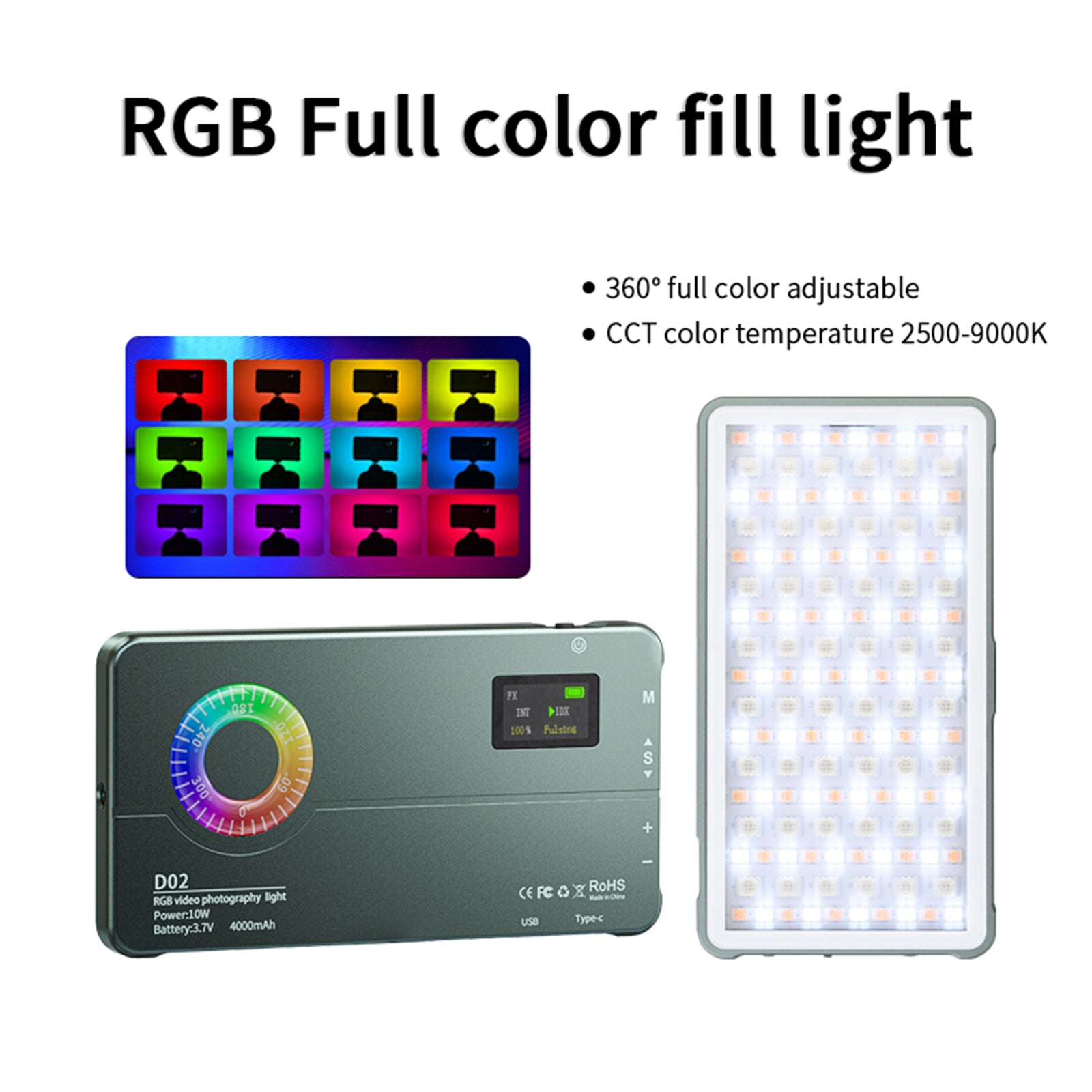 D02 RGB Fill Light Video Camera Mobiltelefon live i full färg LED-fyllningsljus